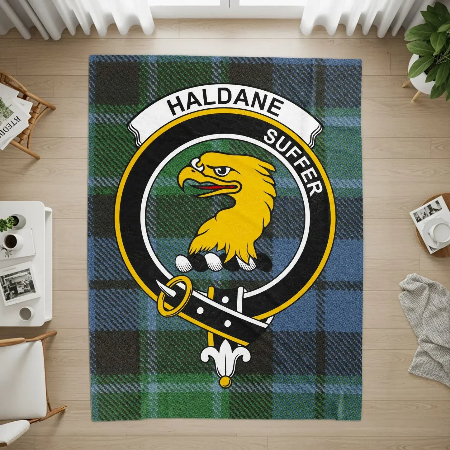 Haldane Suffer Crest Green Blue Tartan Rug product