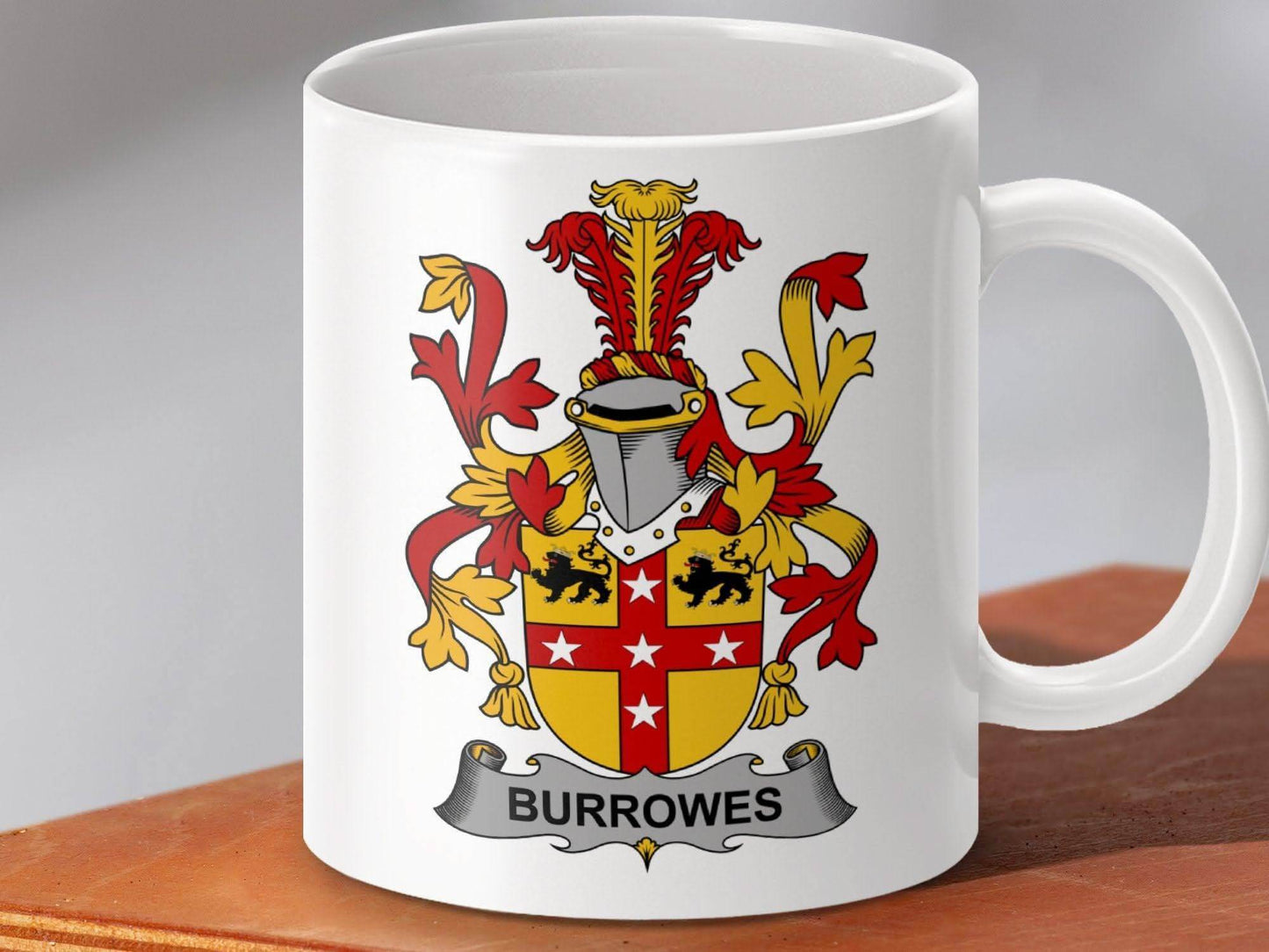 Burrowes Surname Irish Family Crest Coat of Arms Mug - Celtic Ancestry Gifts