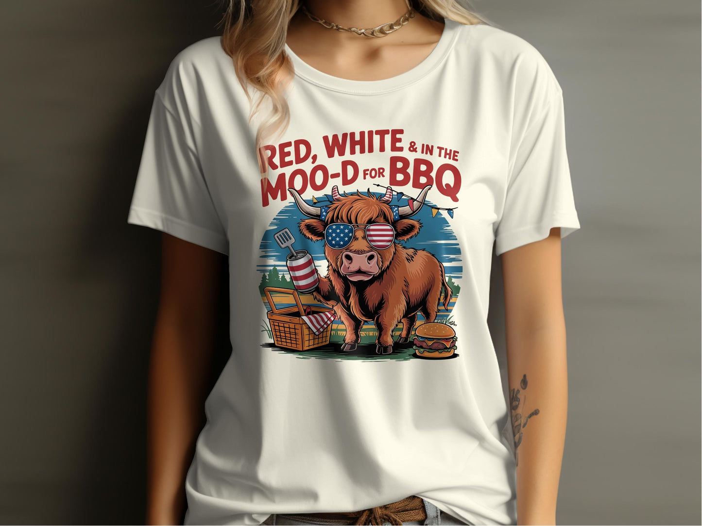 Patriotic Cow BBQ Graphic T-Shirt Funny Summer Design T-Shirt - Celtic Ancestry Gifts
