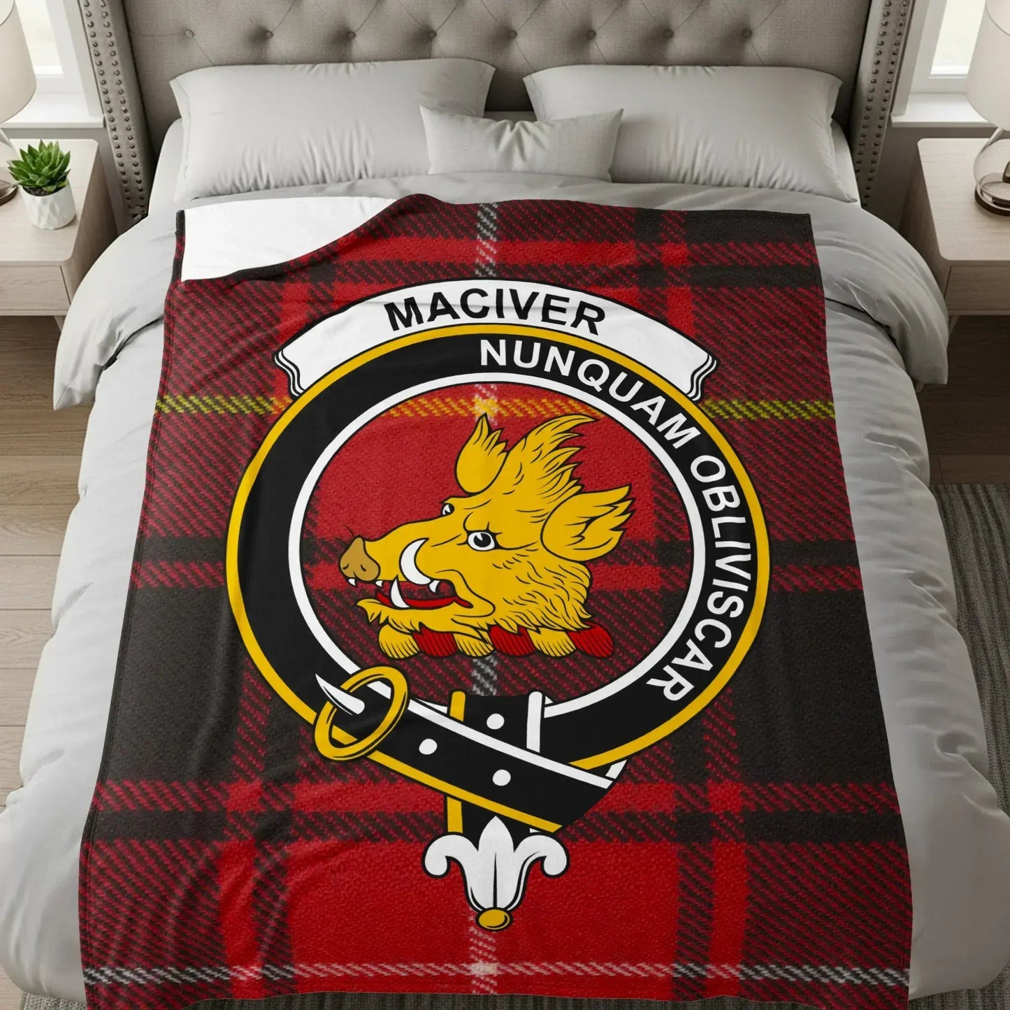 Clan MacIver Tartan Boar Head Design Blanket product