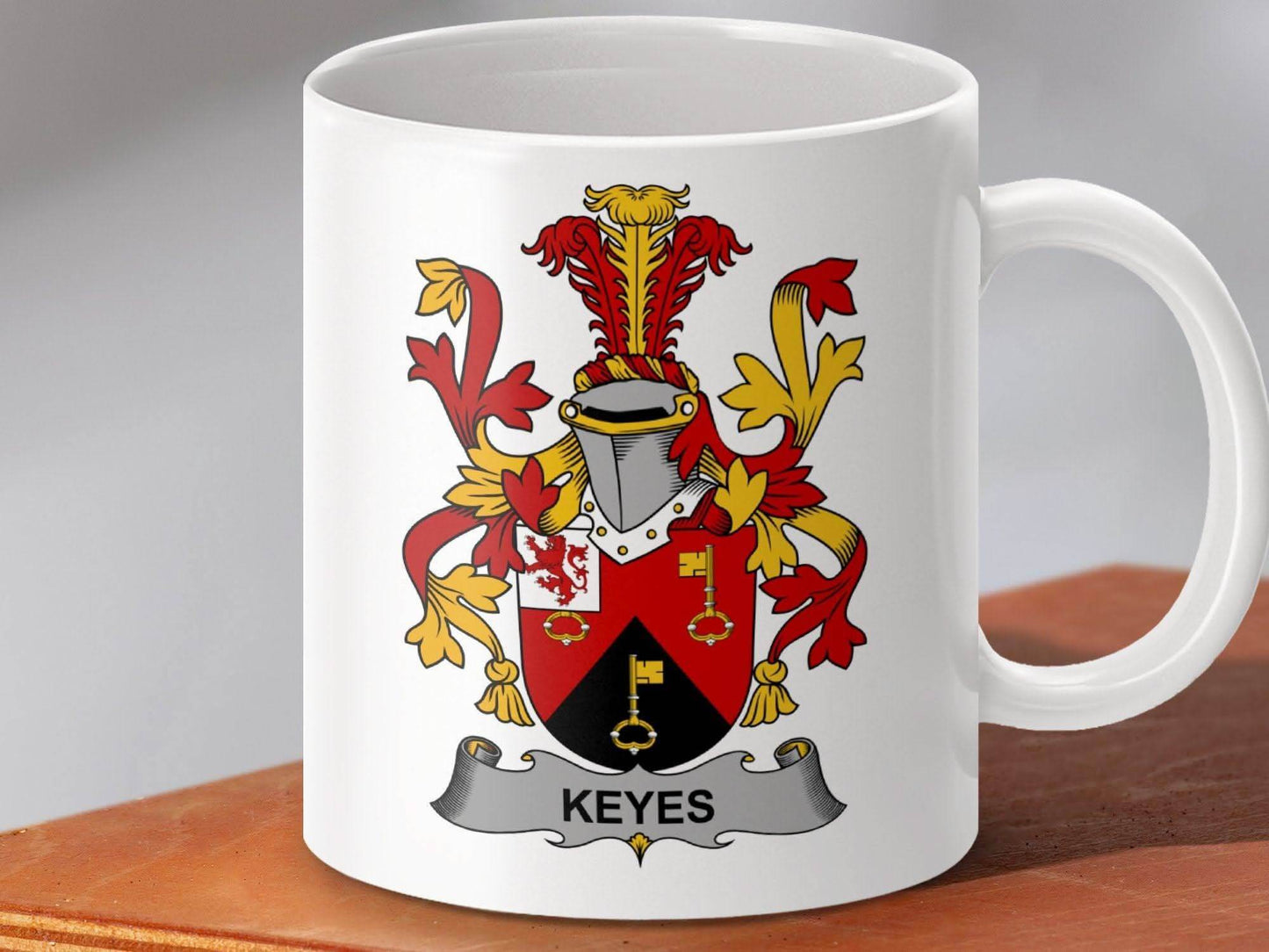 Keyes Surname Irish Coat of Arms Heraldry Family Crest mug - Celtic Ancestry Gifts