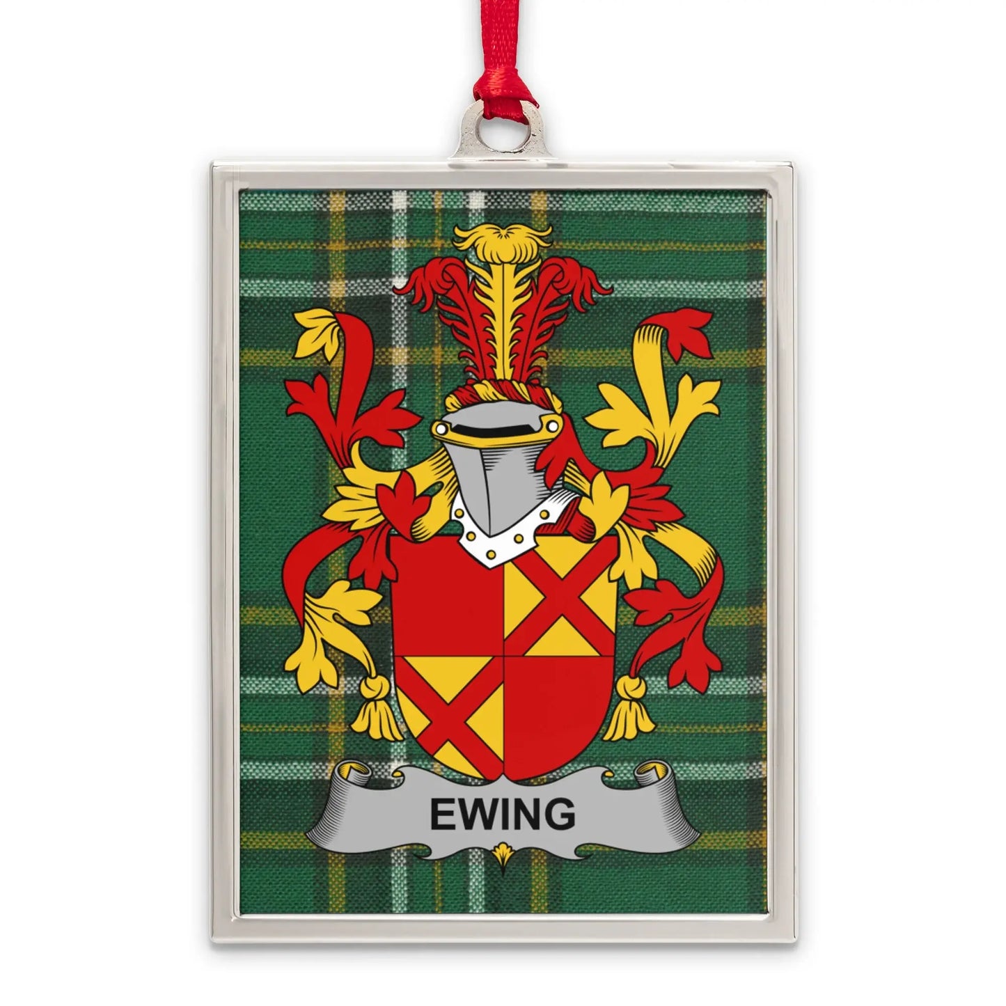 Ewing Coat of Arms Plaid Background Ornament product