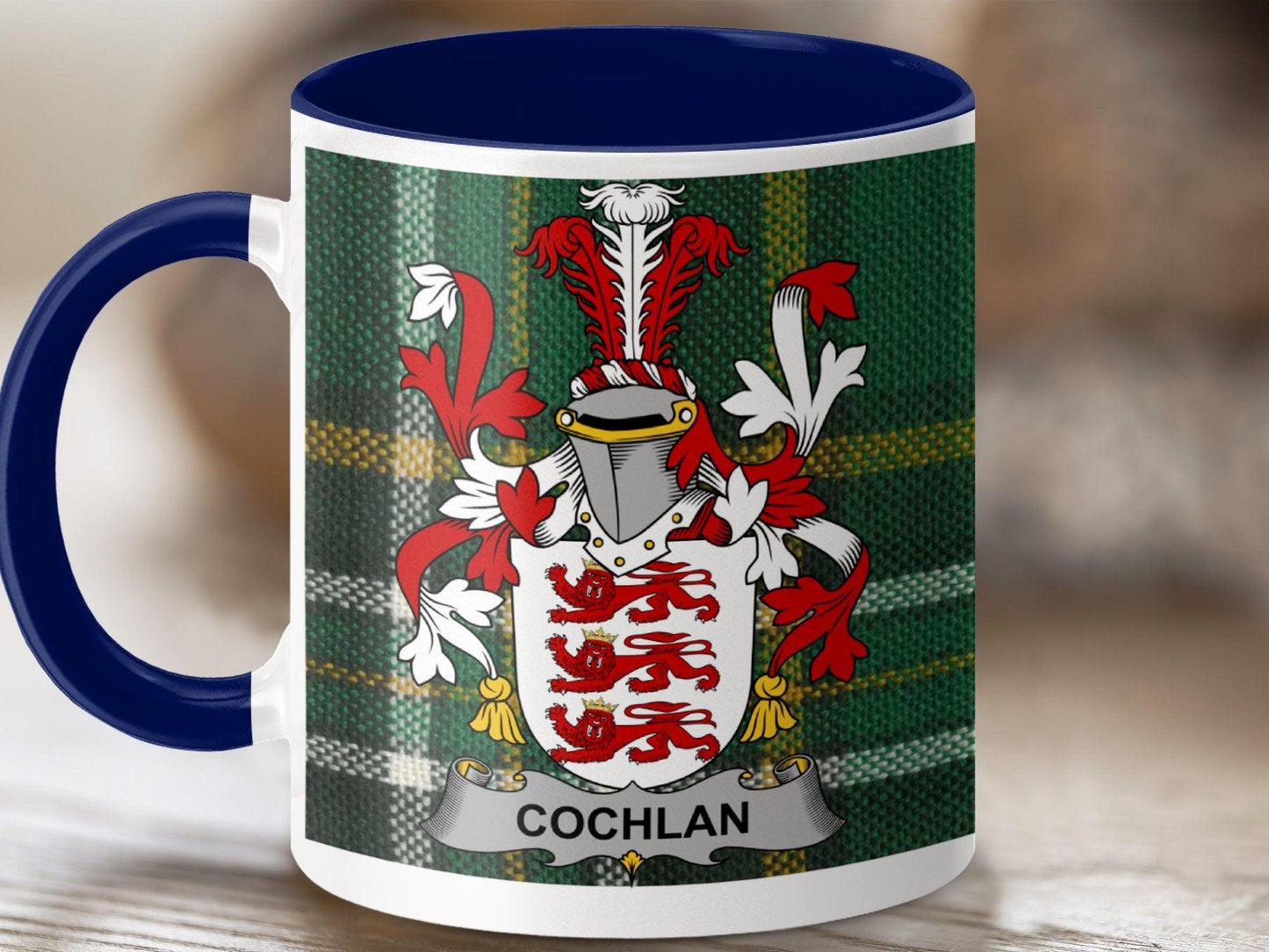 Cochlan Surname Family Crest Irish Tartan Mug - Celtic Ancestry Gifts