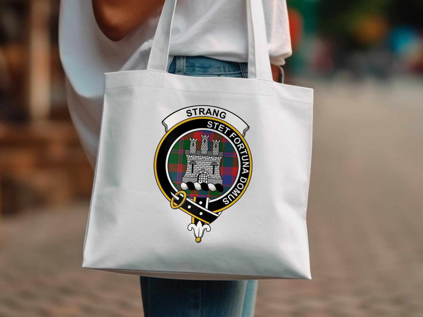 Stylish White Tote Bag with Vintage Crest Design, Durable Canvas Shopping Bag, Unique Accessory