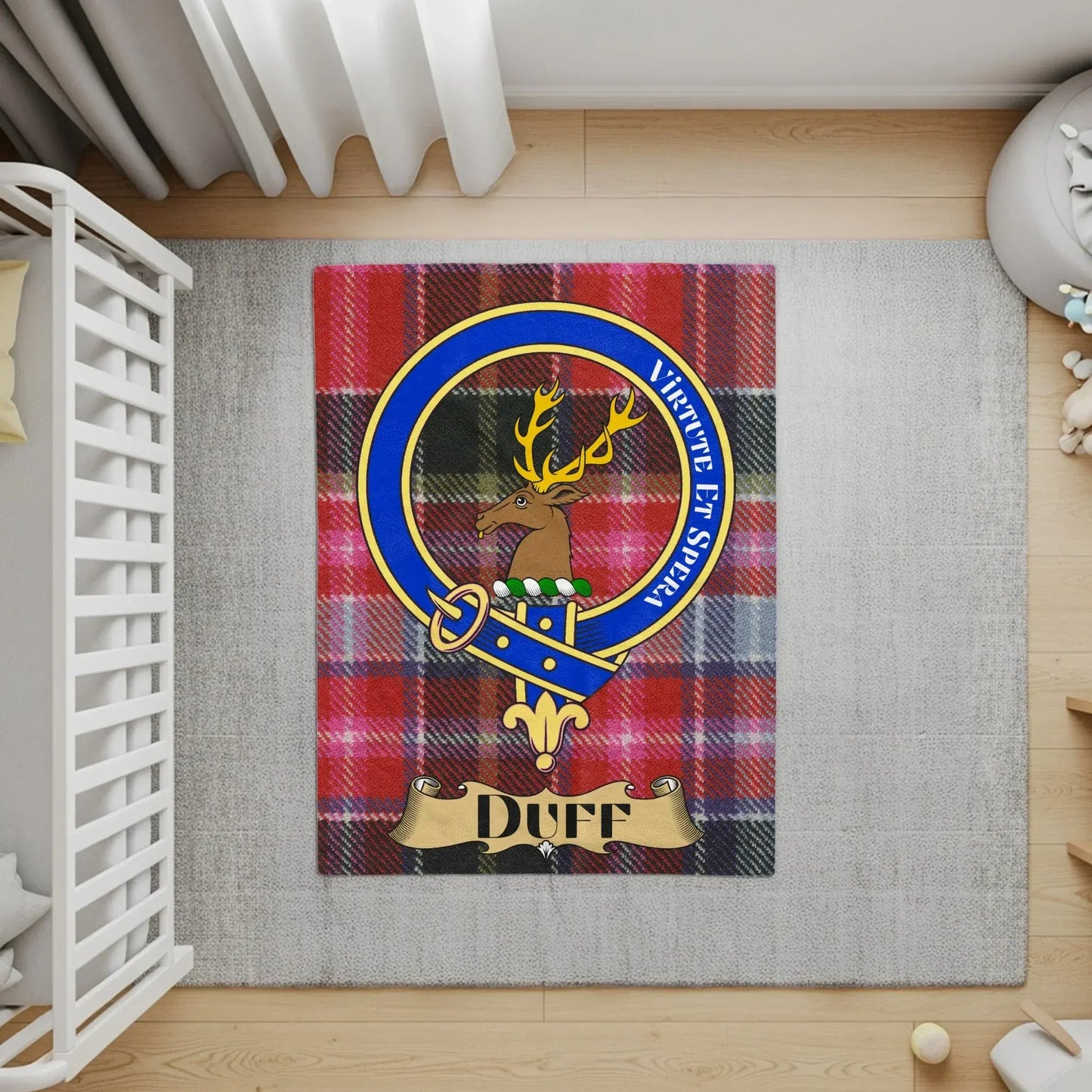 Duff Crest Red Plaid Tartan Patterned Rug product