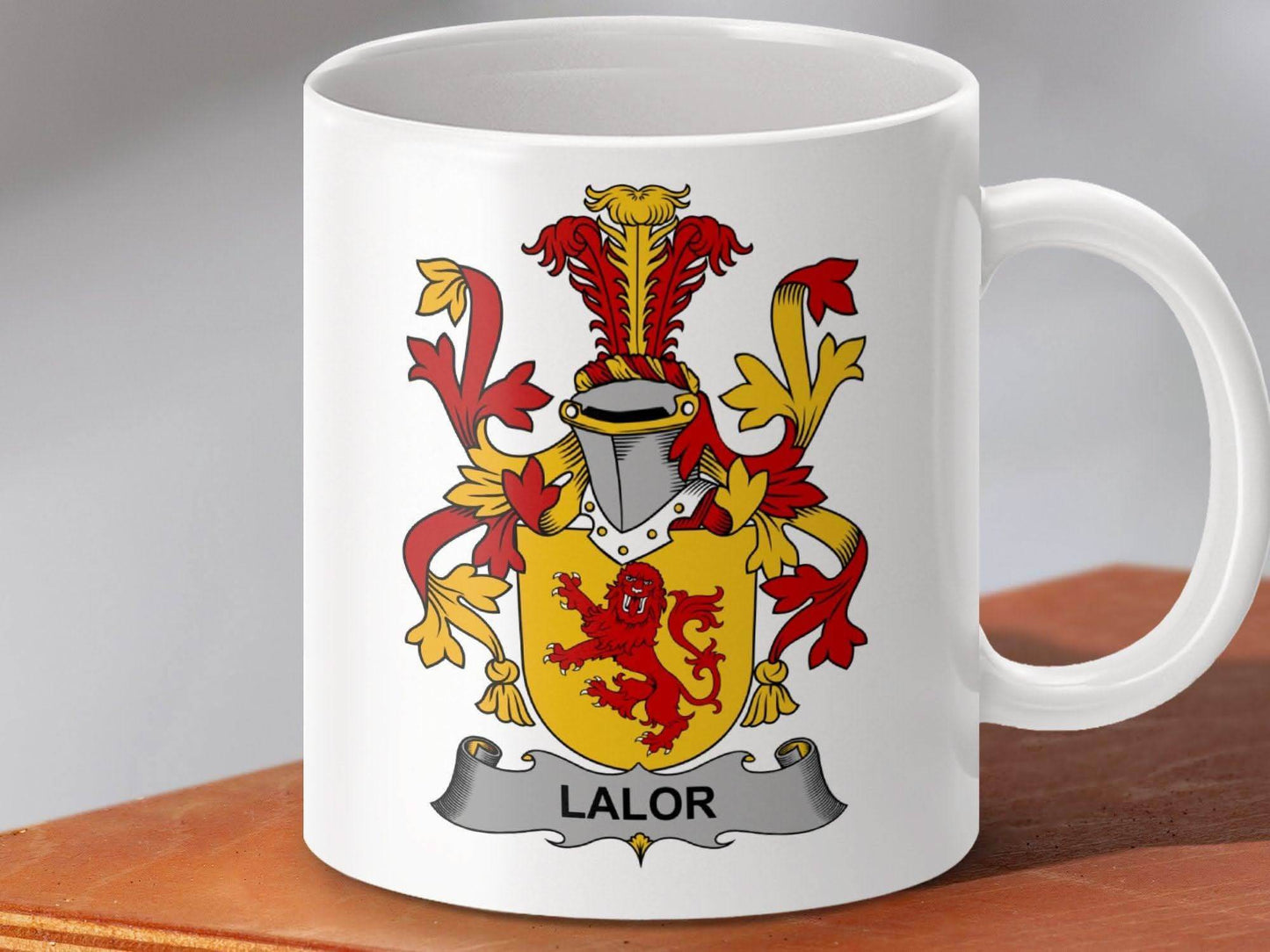 Lalor Surname Irish Family Crest Lion Rampant Heraldry Mug - Celtic Ancestry Gifts