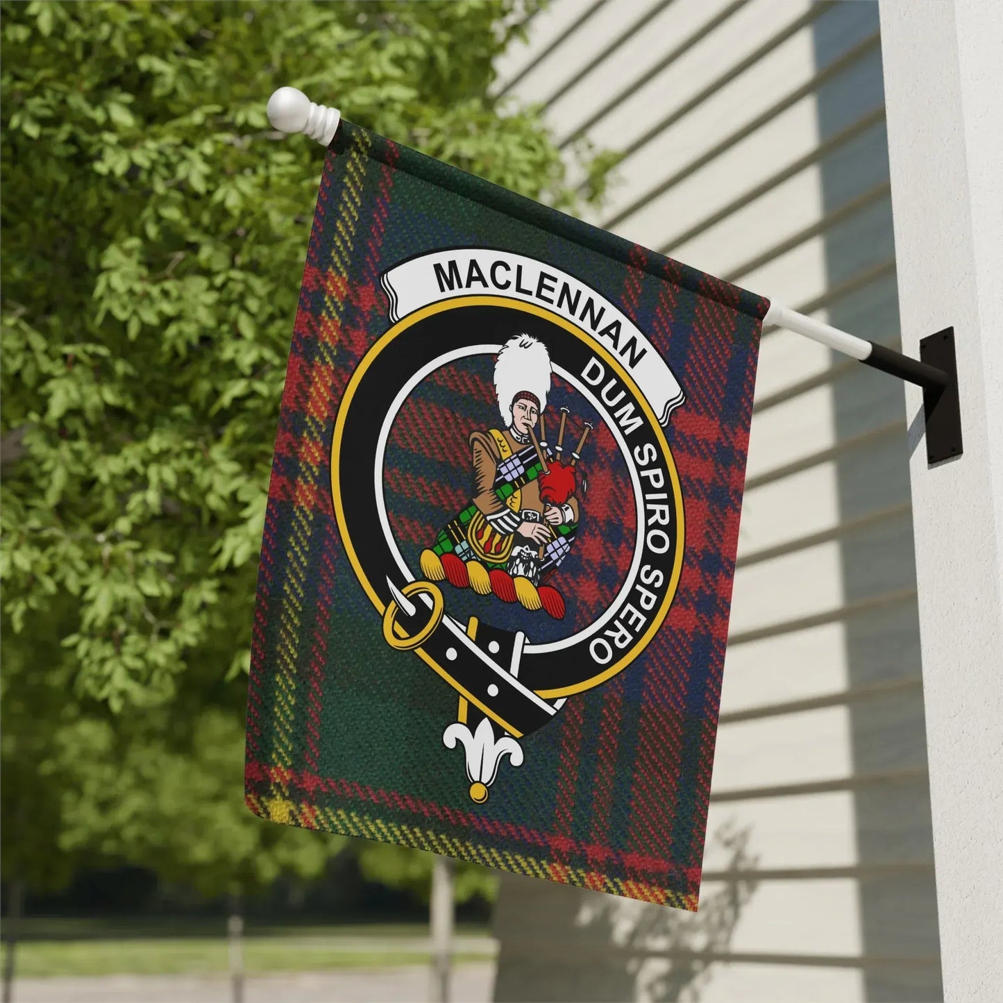 MacLennan Clan Crest with Bagpiper Tartan Flag product type