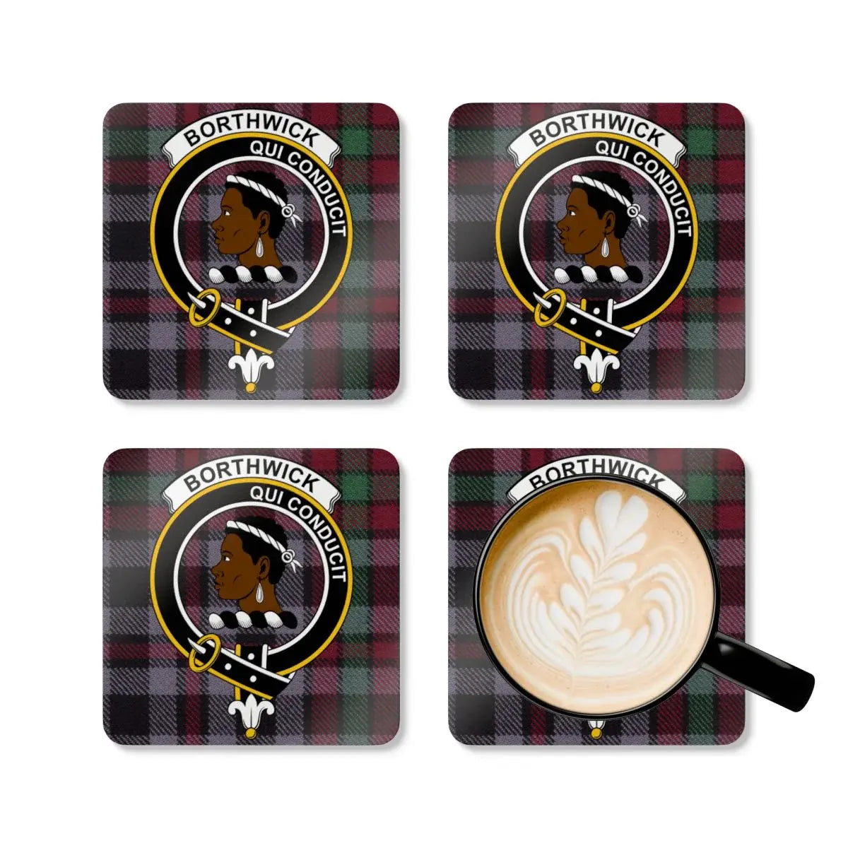 Borthwick Clan Crest Tartan Coasters Set drink product