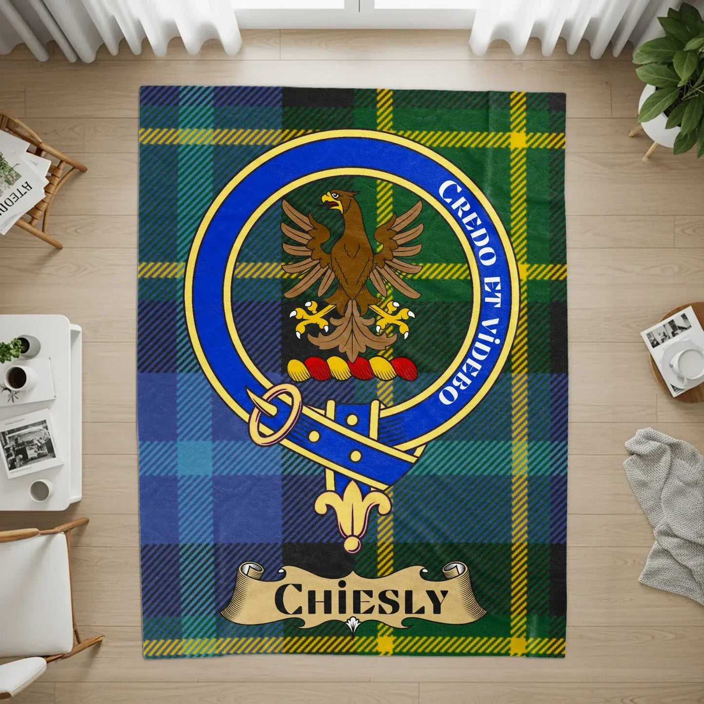 Scottish Tartan Plaid Rug with Family Crest Design Rug product