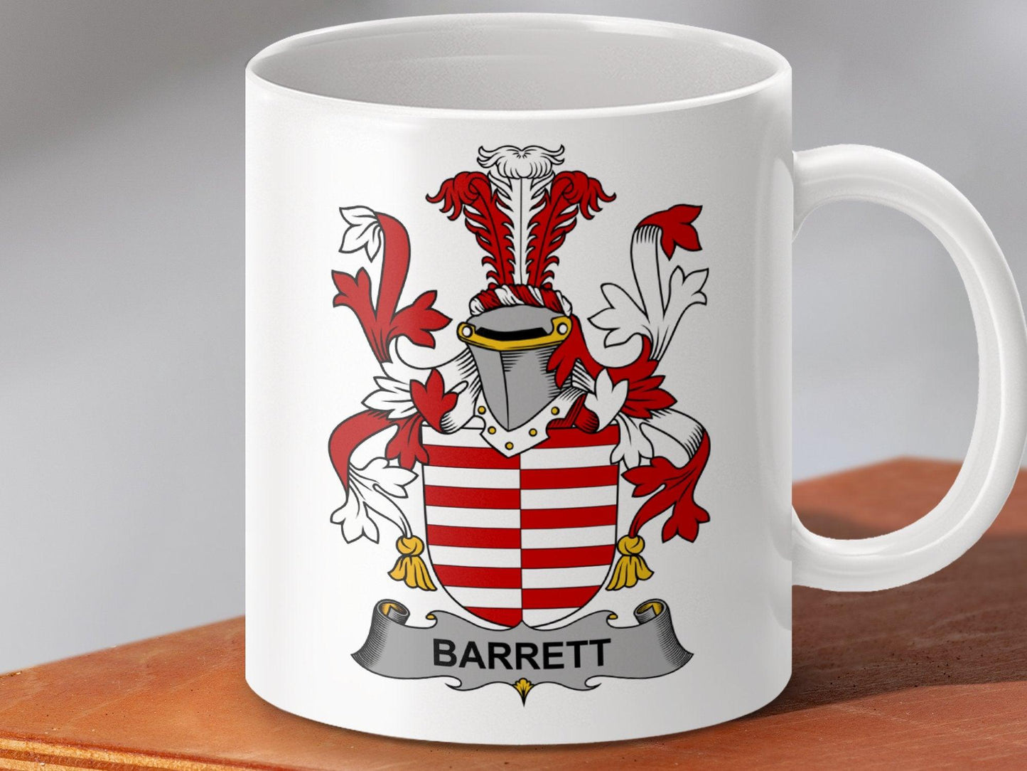 Barrett Surname Irish Family Crest Heraldry Design Mug - Celtic Ancestry Gifts