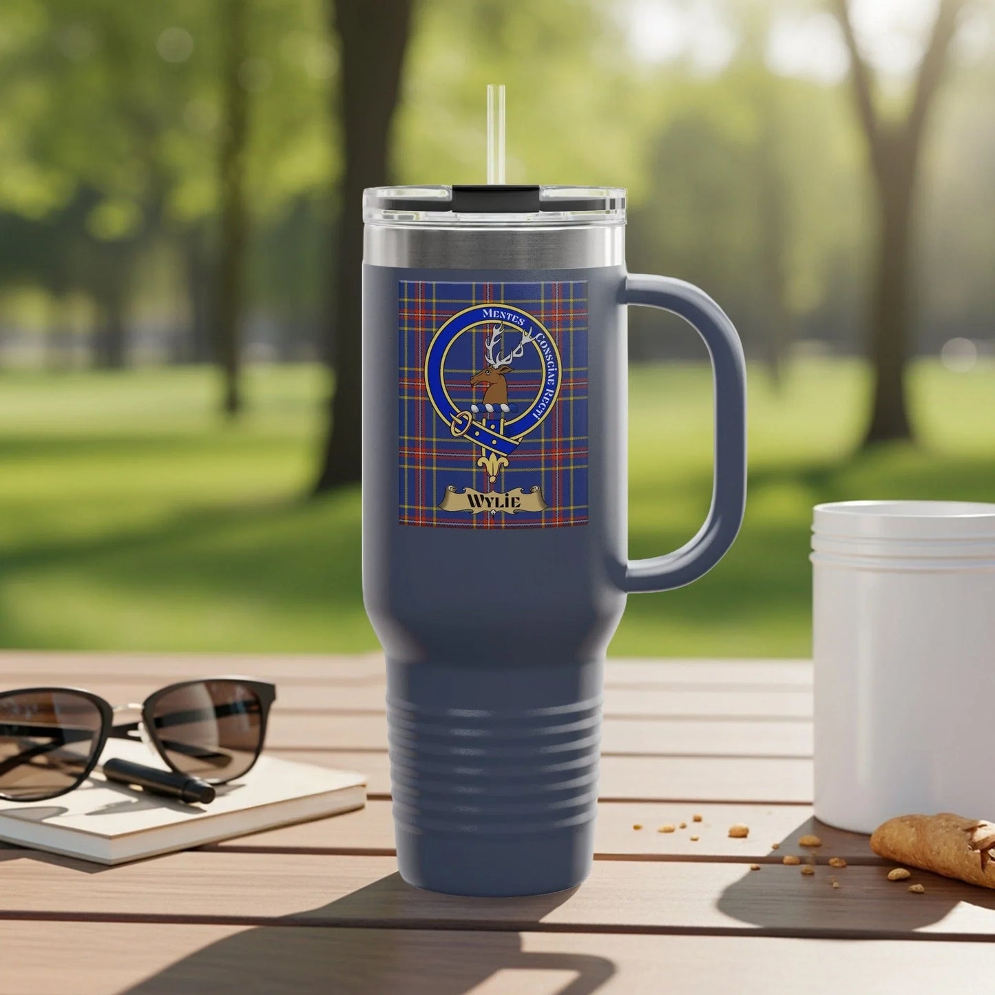 Stylish Blue Tartan Pattern Insulated Travel Mug product