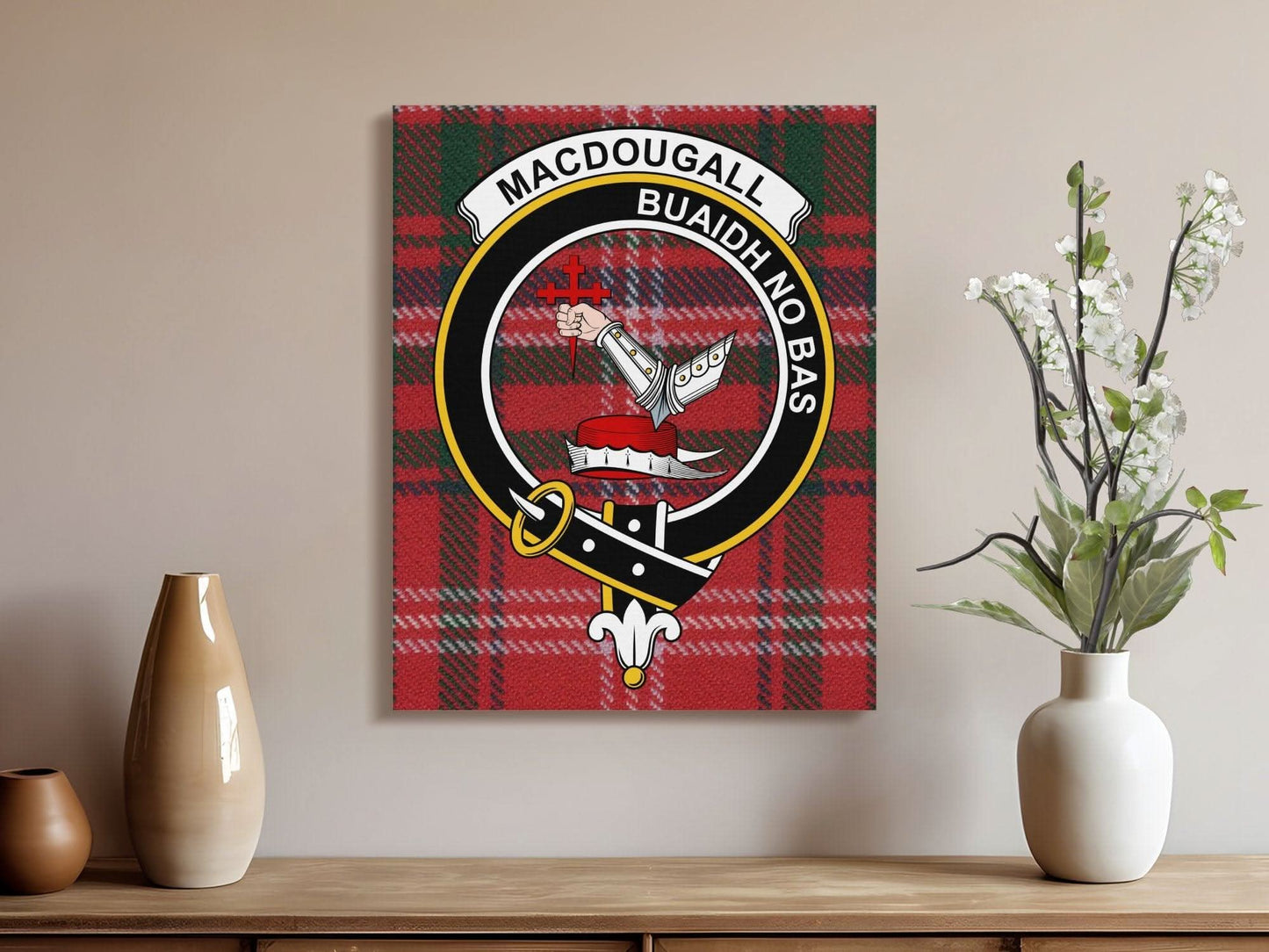 MacDougall Scottish Tartan Crest Canvas - Celtic Ancestry Gifts