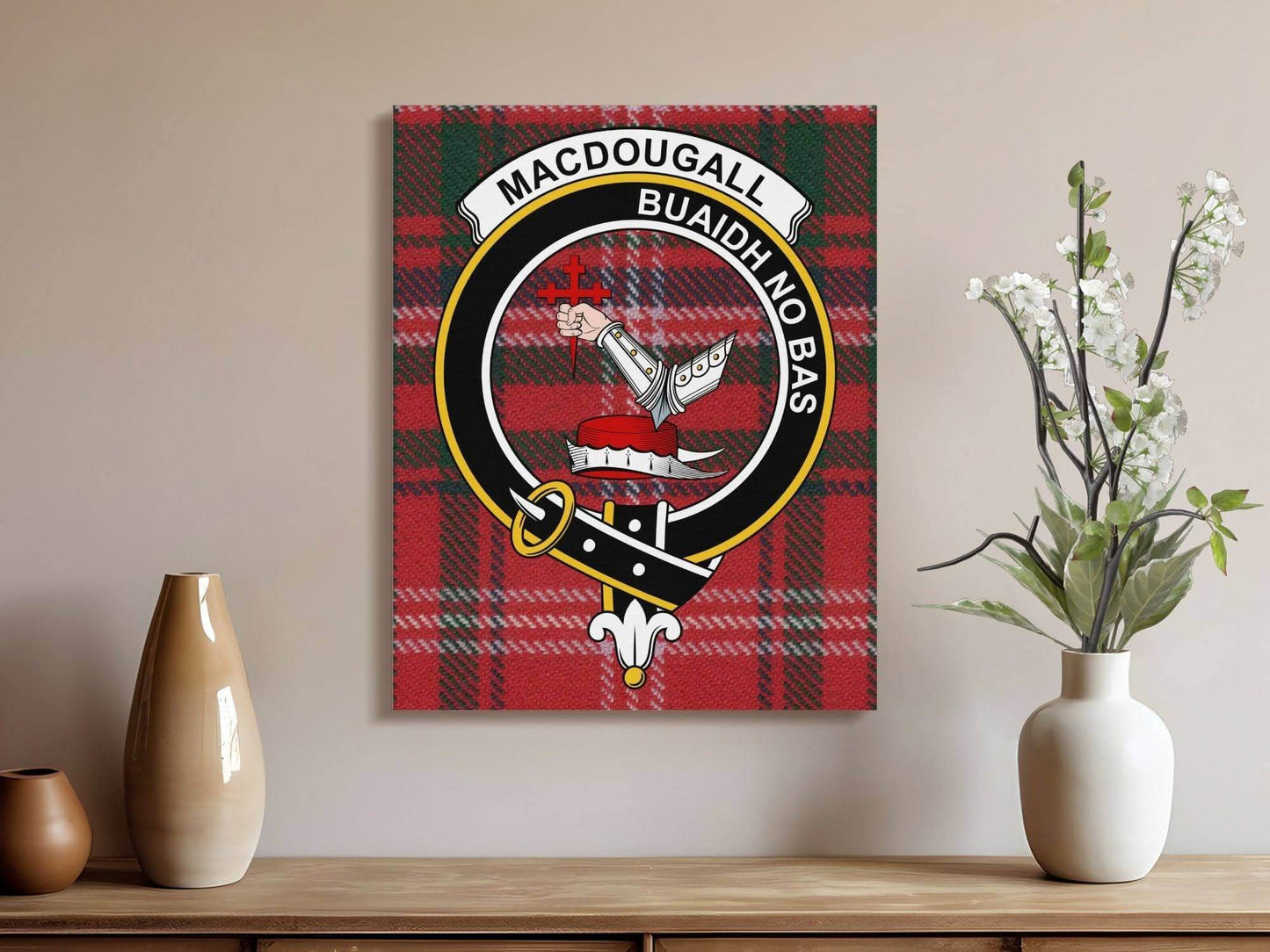 MacDougall Scottish Tartan Crest Canvas - Celtic Ancestry Gifts