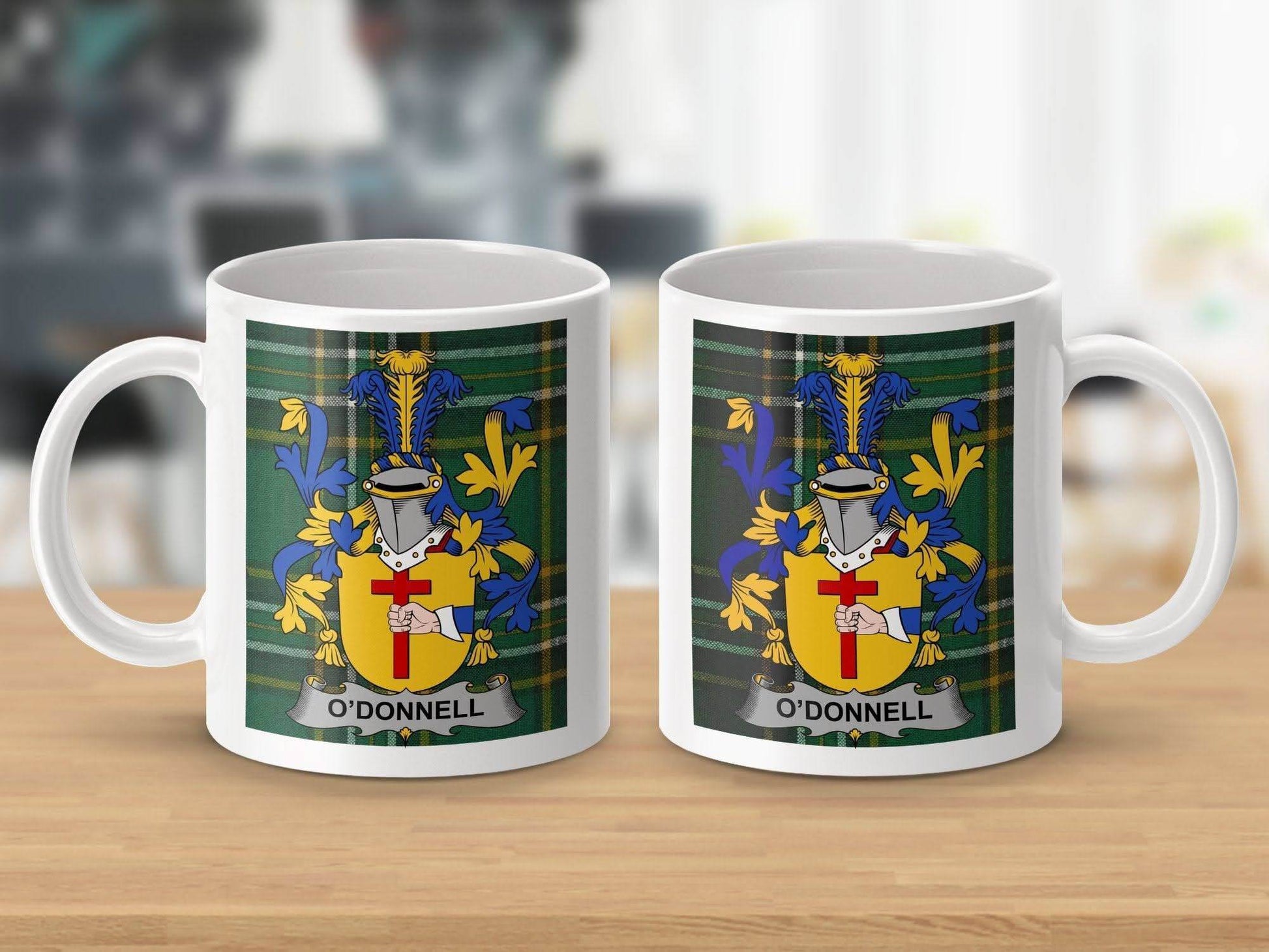 O'Donnell Surname Family Crest Irish Tartan Mug - Celtic Ancestry Gifts