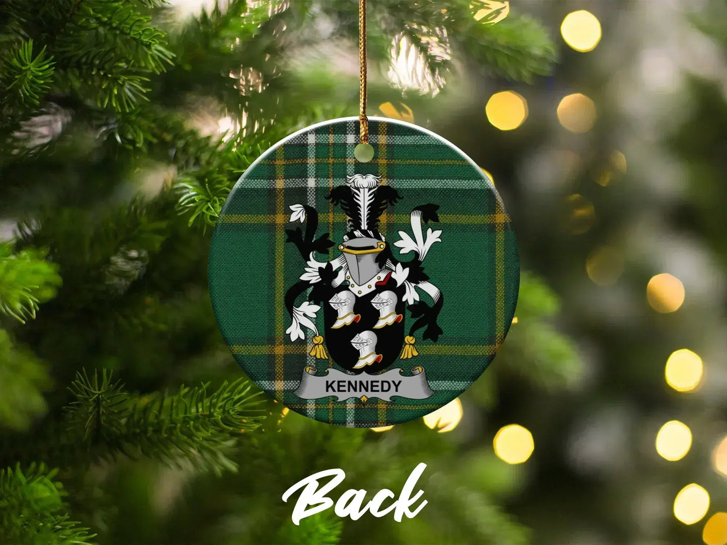 Custom Family Crest Plaid Christmas Tree Ornament product type