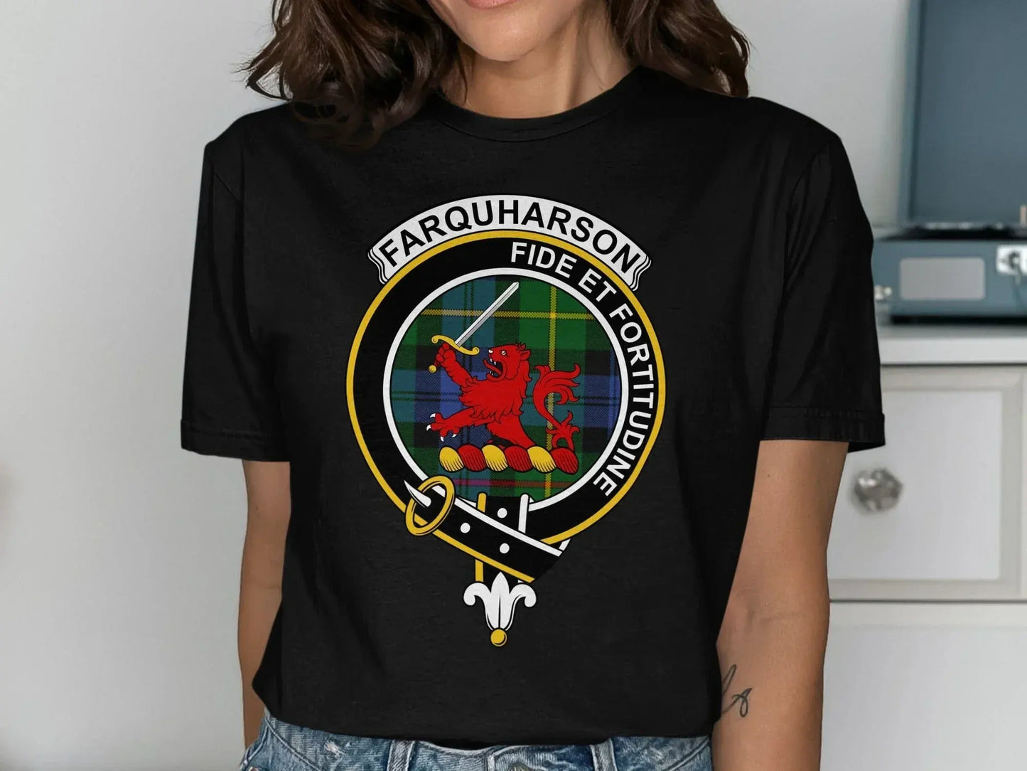 Farquharson Fide Et Fortitudine Emblem on Black Shirt product