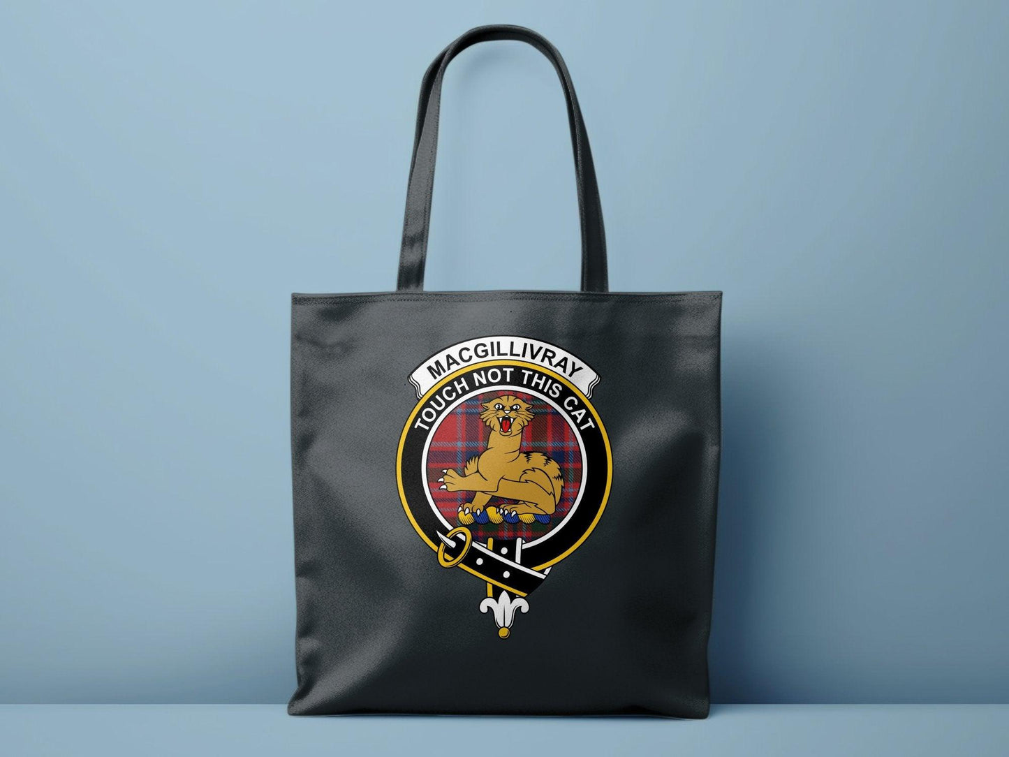 MacGillivray Touch Not This Cat Crest Tartan Tote Bags - Celtic Ancestry Gifts