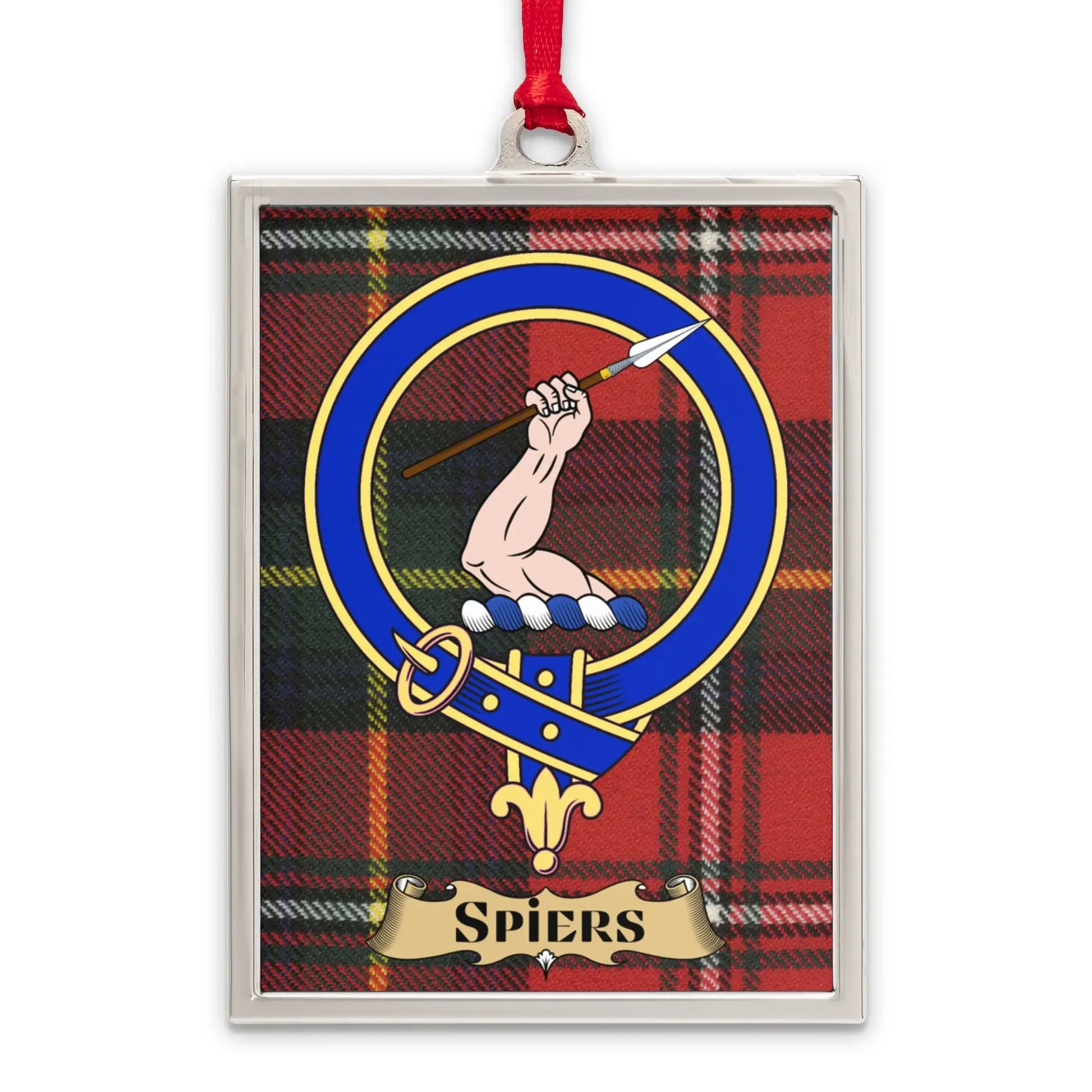 Spiers Family Crest Emblem on Tartan background product type