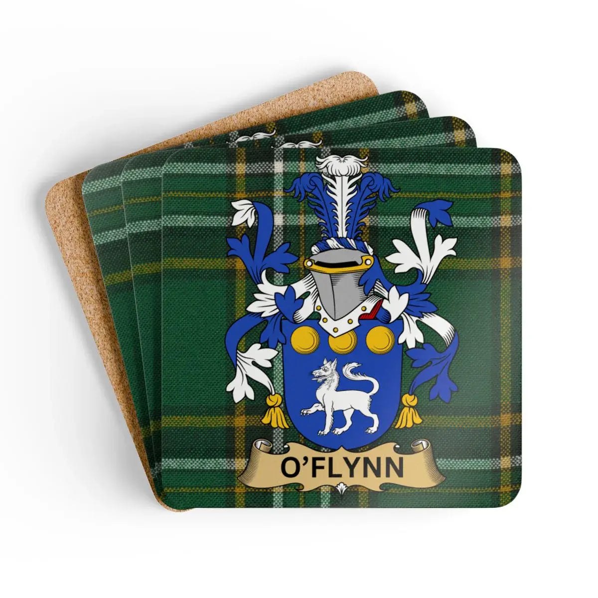 O'Flynn Family Crest on Tartan Background product