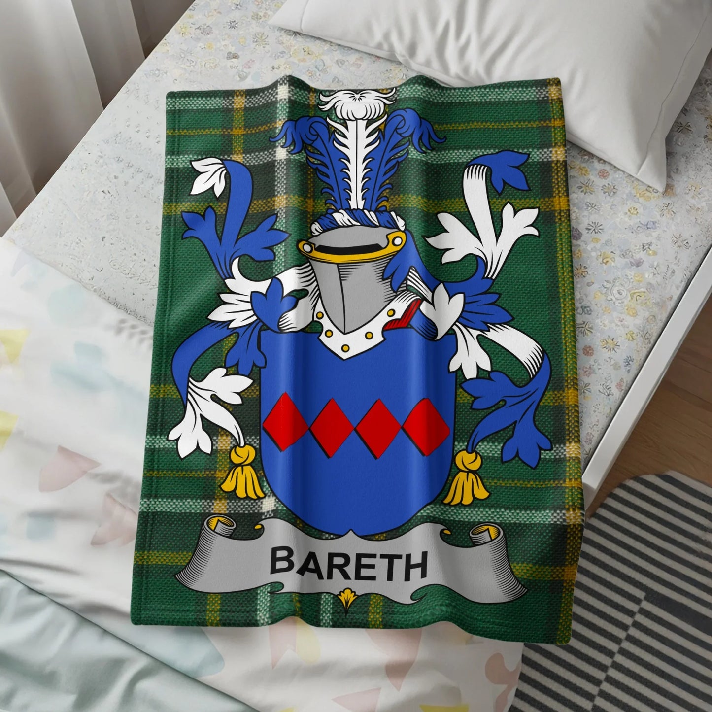 Personalized BARETH Family Crest Tartan Blanket product type