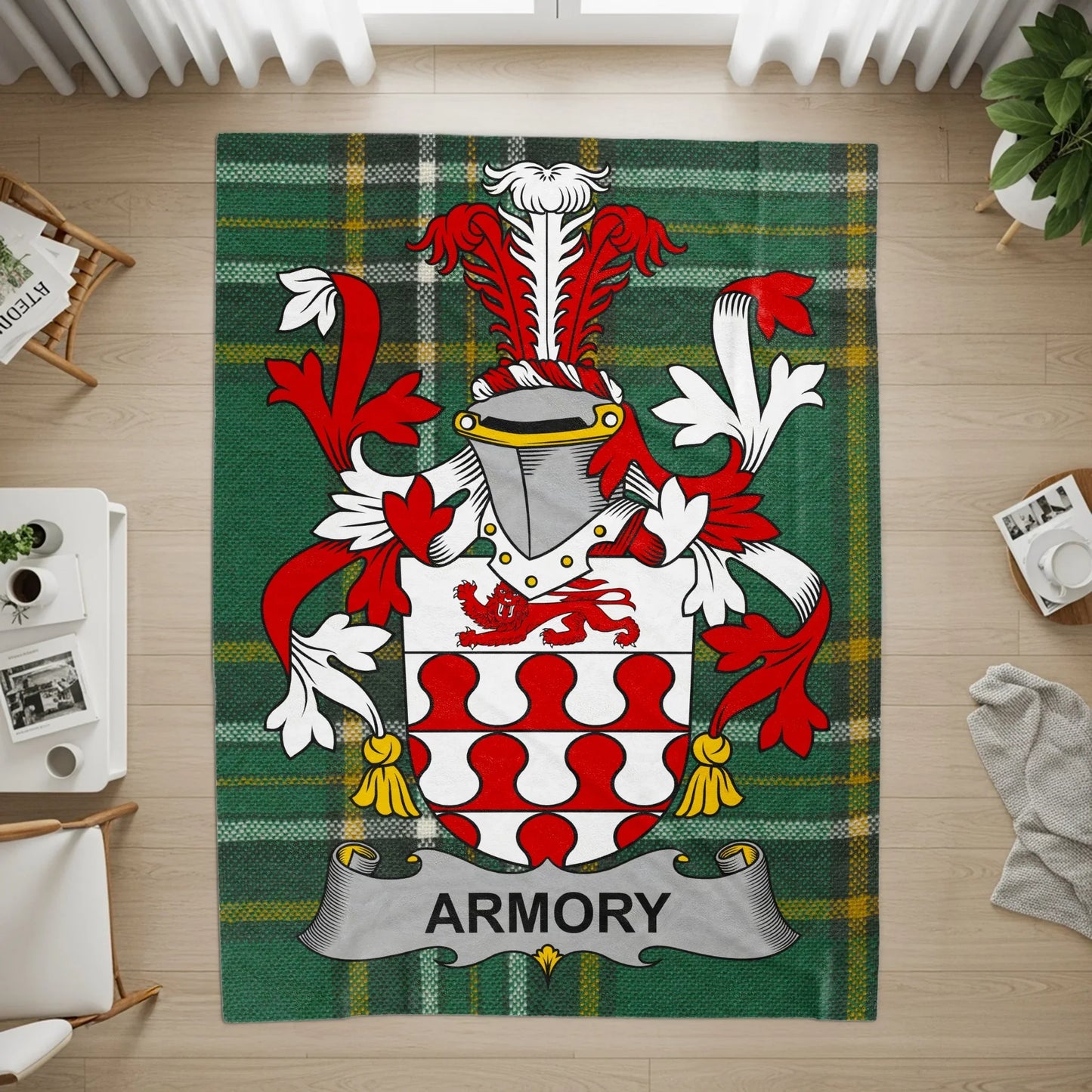 Armory Crest Green Tartan Background Rug product type