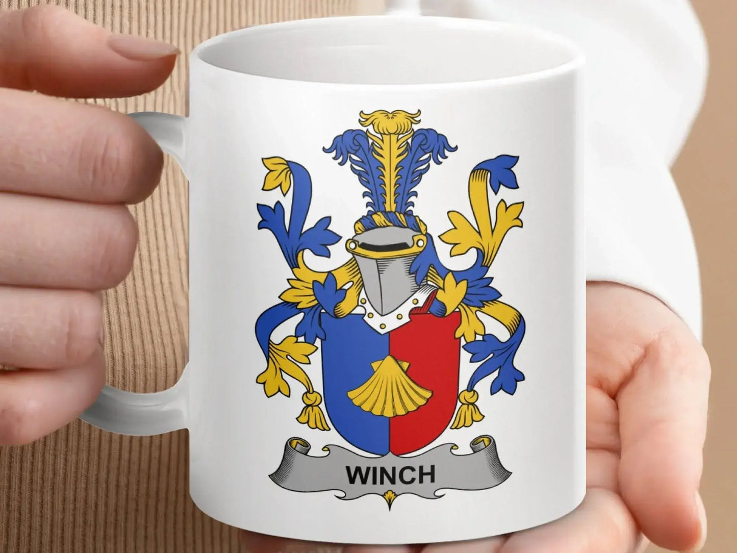 Winch Family Crest Heraldic Shield Mug - Celtic Ancestry Gifts