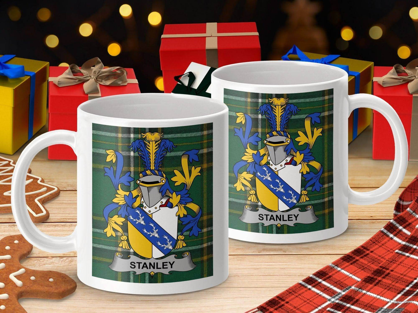 Stanley Surname Family Crest Irish Tartan Mug - Celtic Ancestry Gifts
