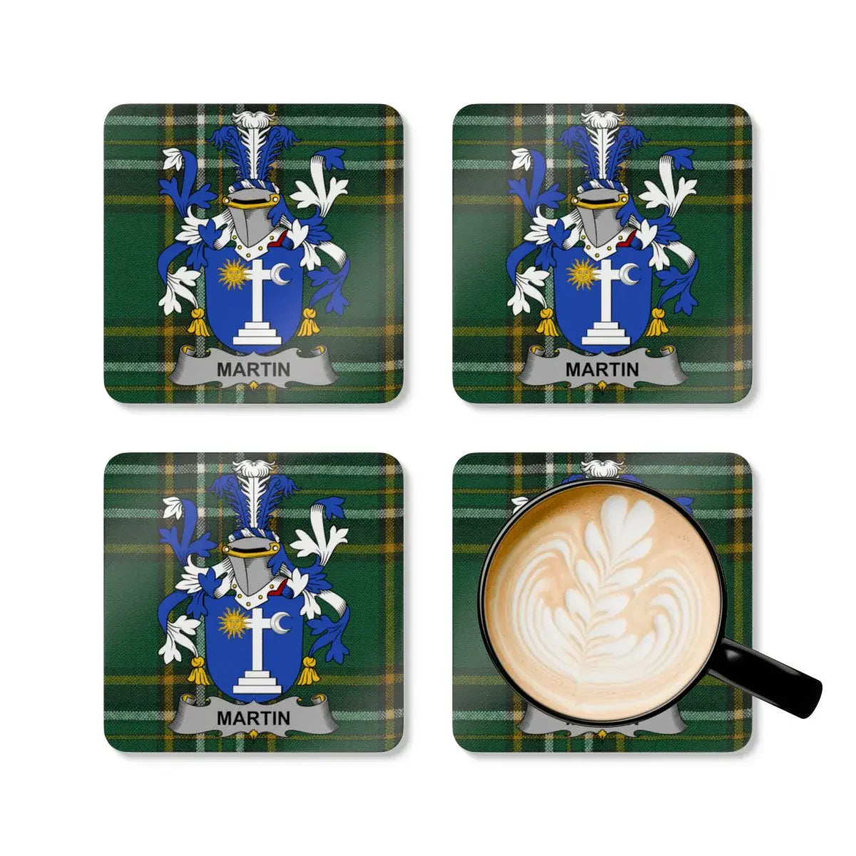 Custom Martin Coat of Arms Tartan Plaid Coaster Set product type