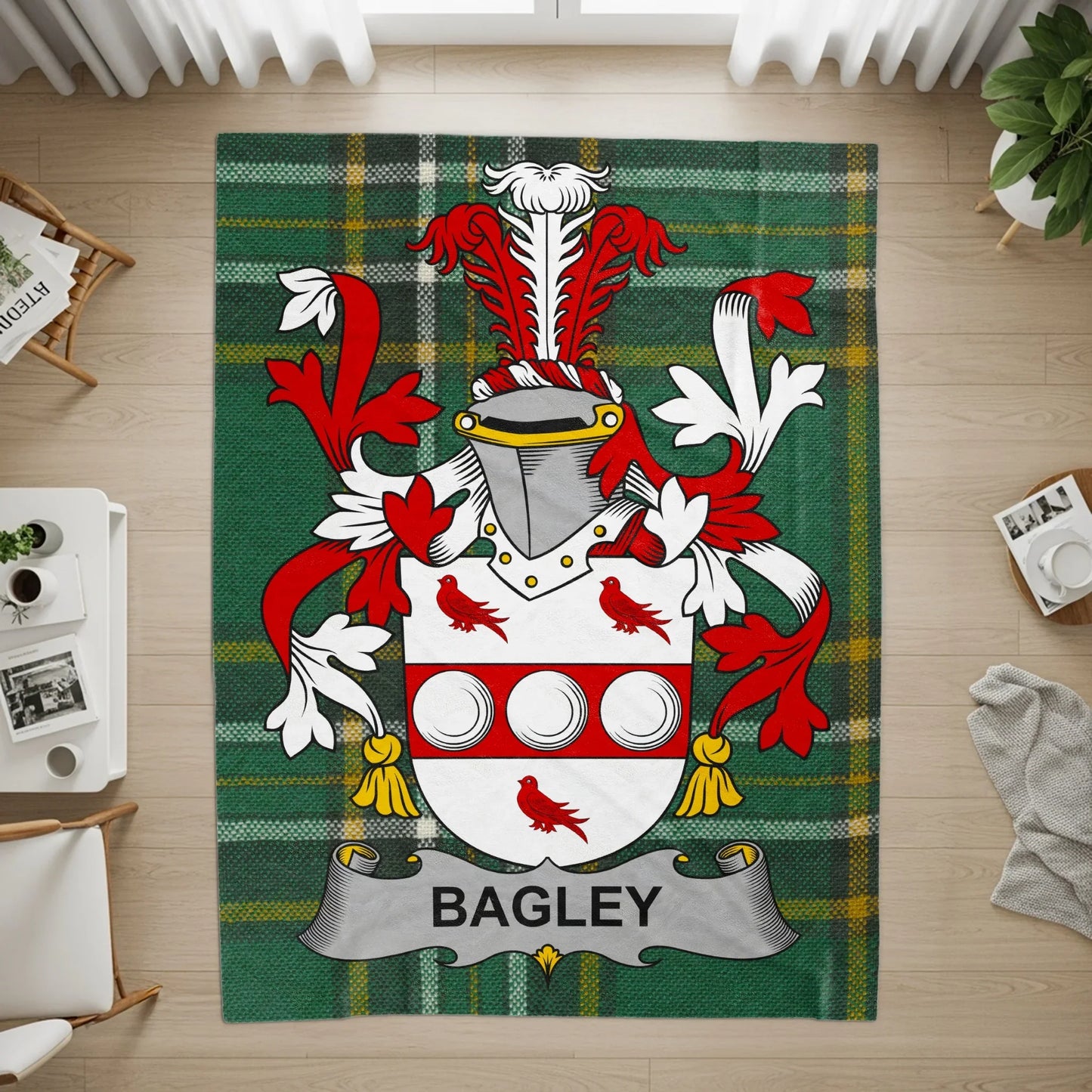 Bagley Family Crest Plaid Tartan Personalized Rug Product