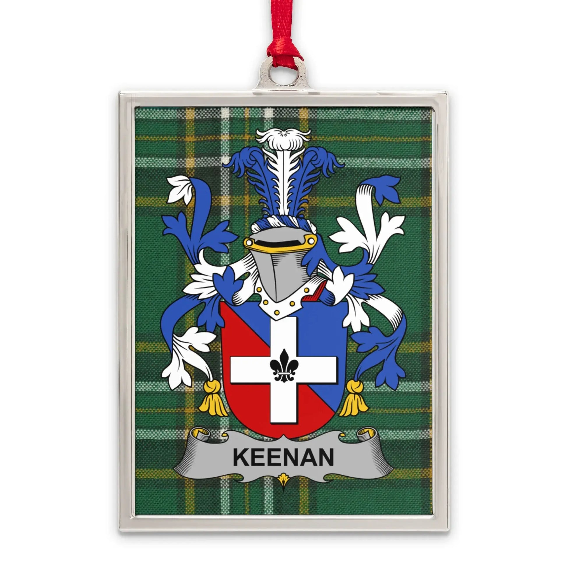 Keenan Family Crest on Green Plaid Background product