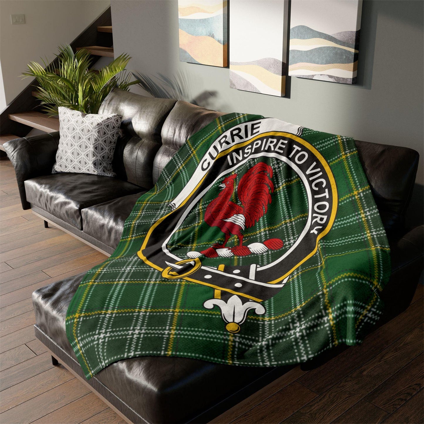 Currie Clan Crest Scottish Tartan Blanket