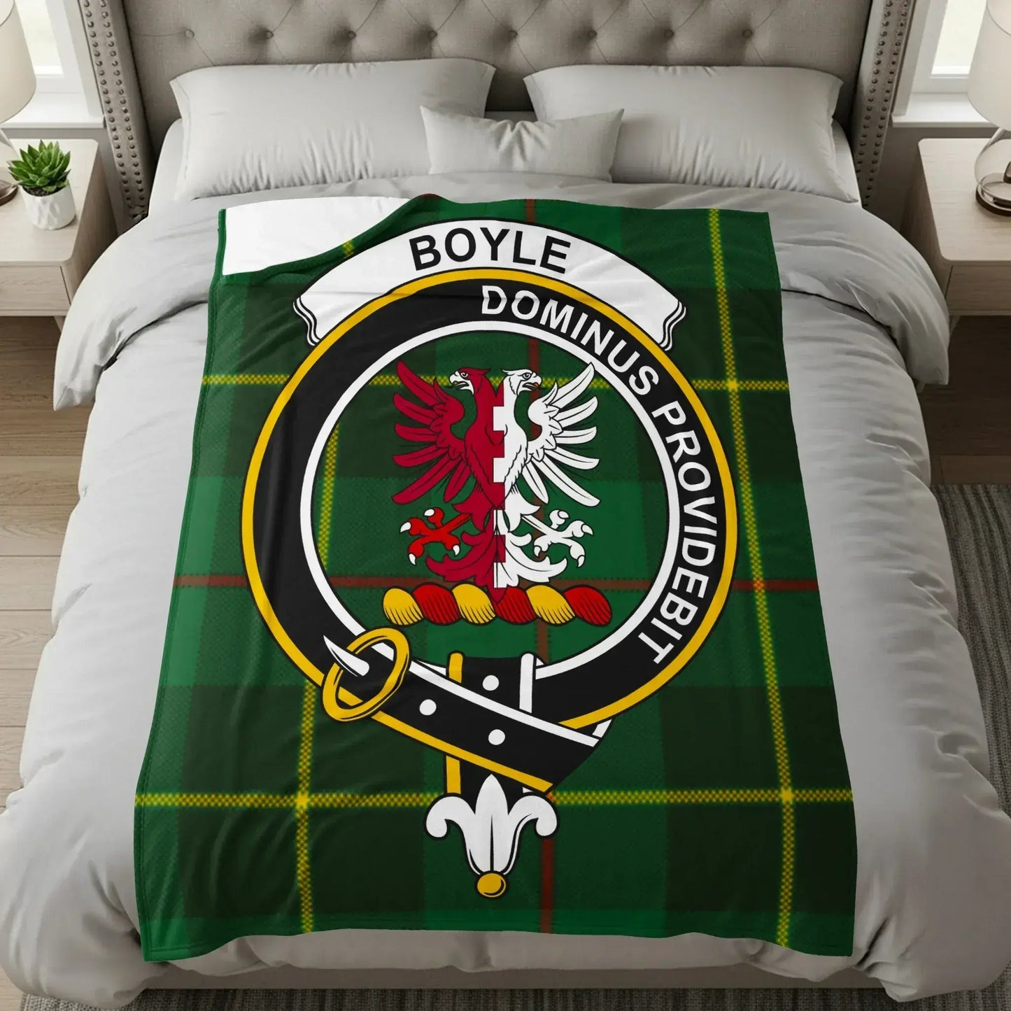 Boyle Family Crest Green Tartan Throw Blanket product