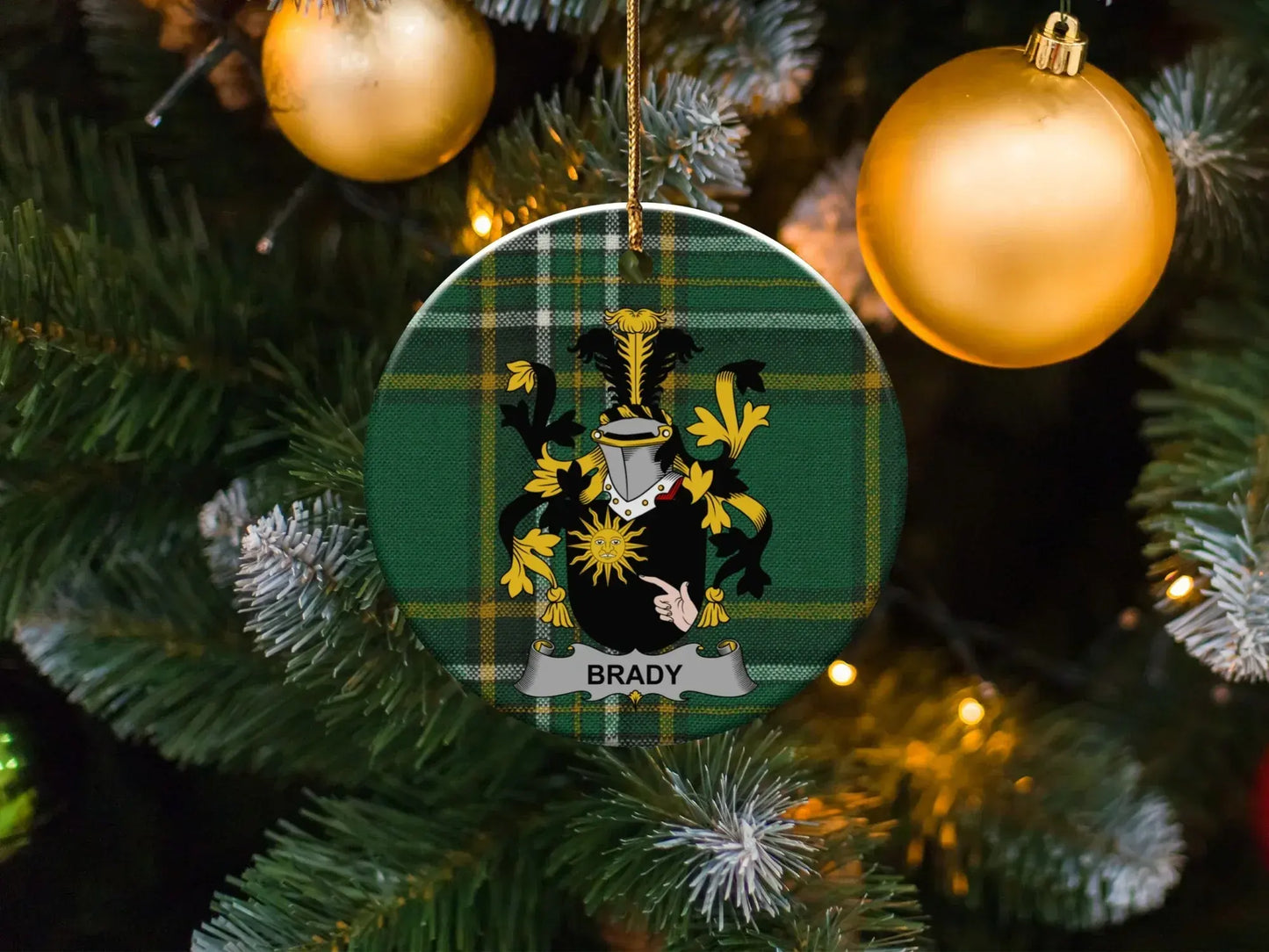 Personalized Family Crest Plaid Christmas Ornament product type