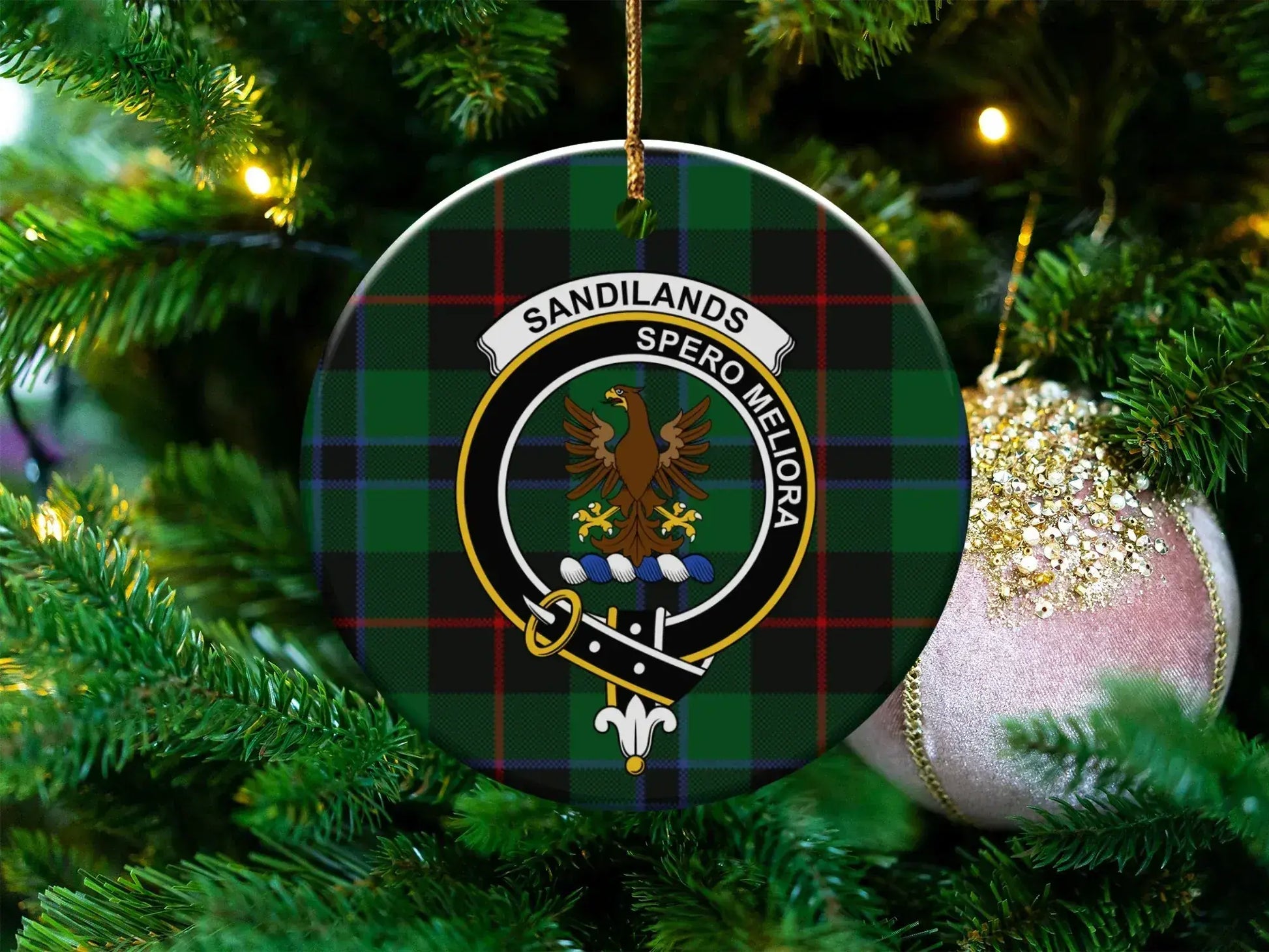 Sandilands Family Crest Green Plaid Christmas Ornament product type