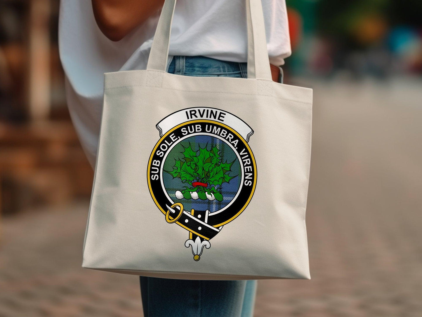 Irvine Scottish Clan Crest Tartan Tote Bags - Celtic Ancestry Gifts
