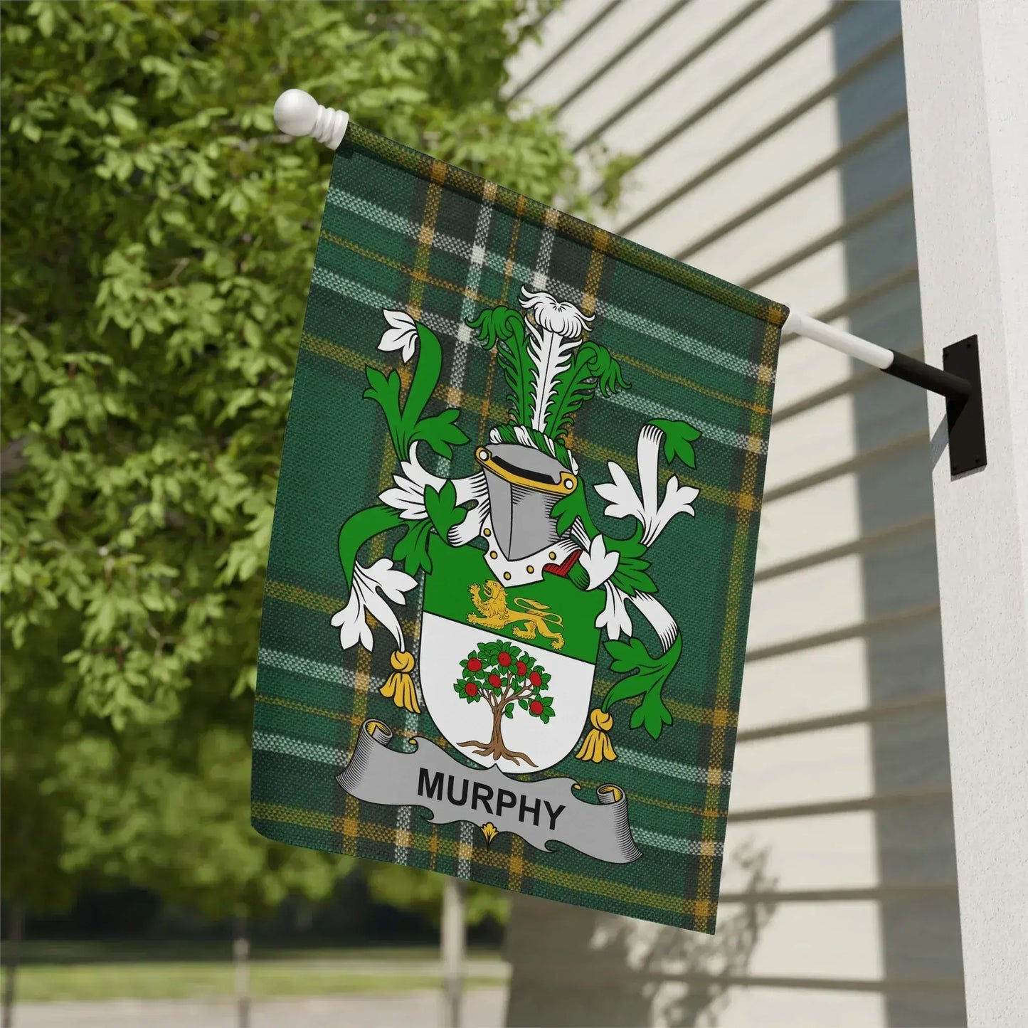 Personalized Green Tartan Family Crest Flag Product
