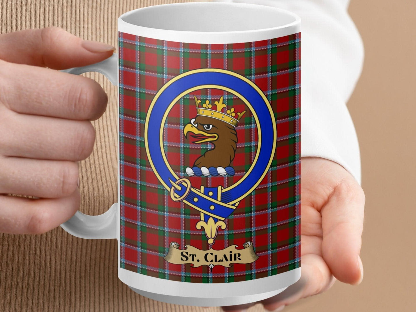 St. Clair Clan Crest Red Green Plaid Mug product type