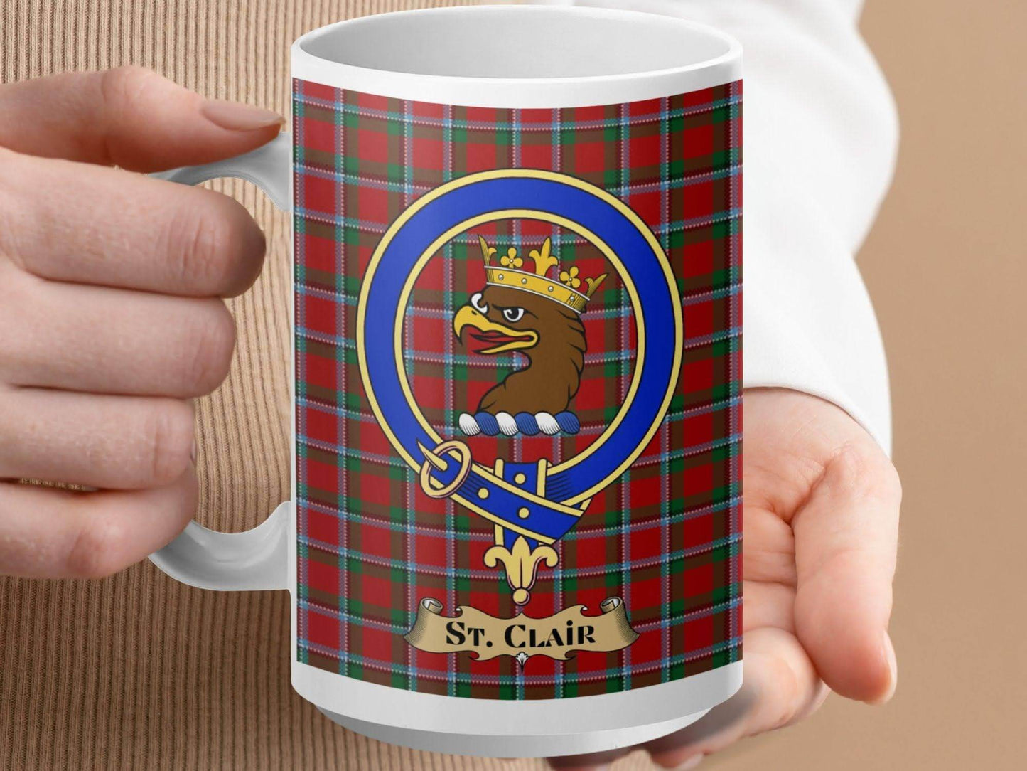 St. Clair Clan Crest Red Green Plaid Mug product type