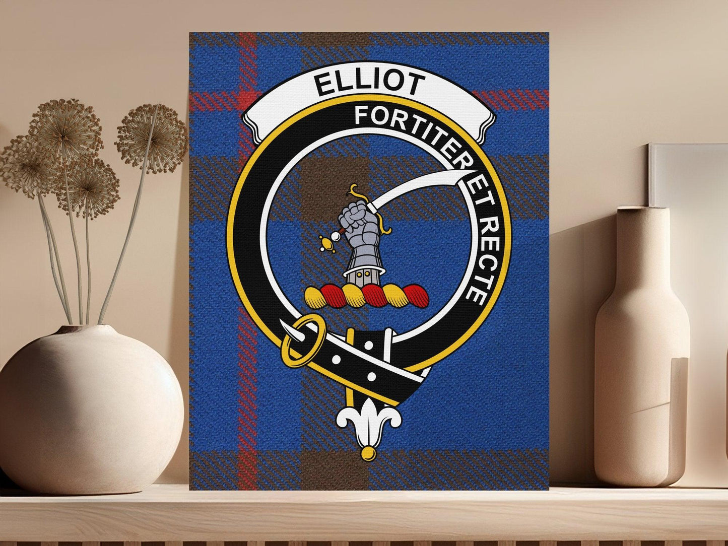 Elliot Scottish Tartan Crest Fortiter Et Recte Canvas - Celtic Ancestry Gifts
