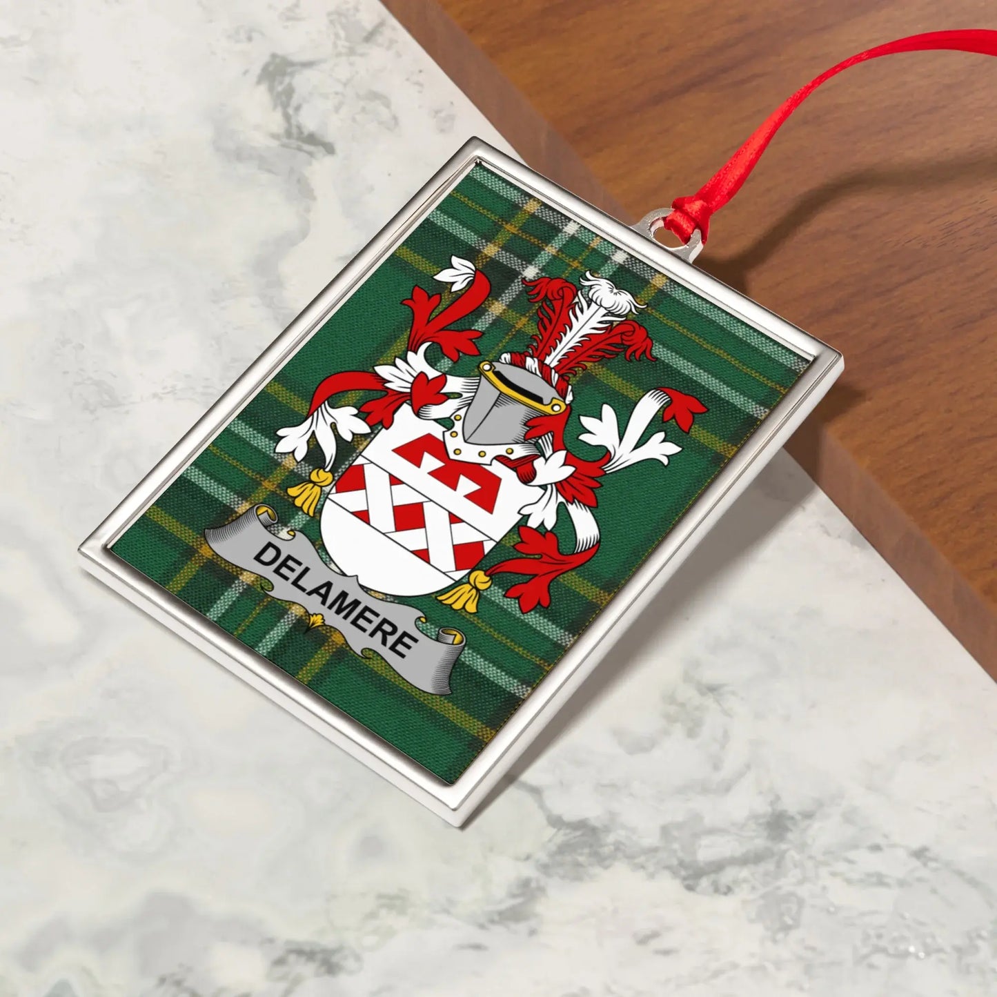 Delamere Family Crest Plaid Design Hanging Ornament product