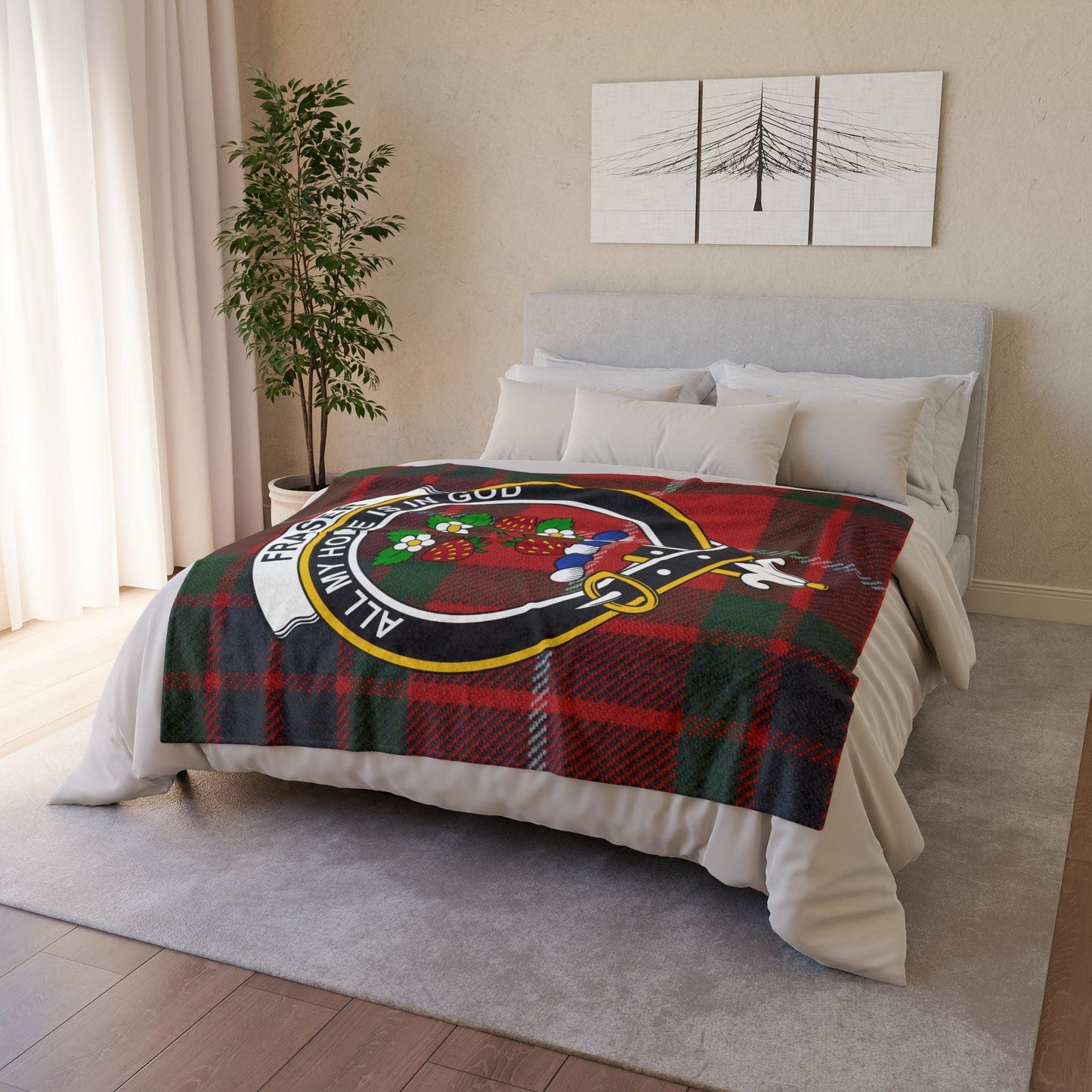 Fraser Clan Tartan Blanket – Scottish Crest Throw - Celtic Ancestry Gifts