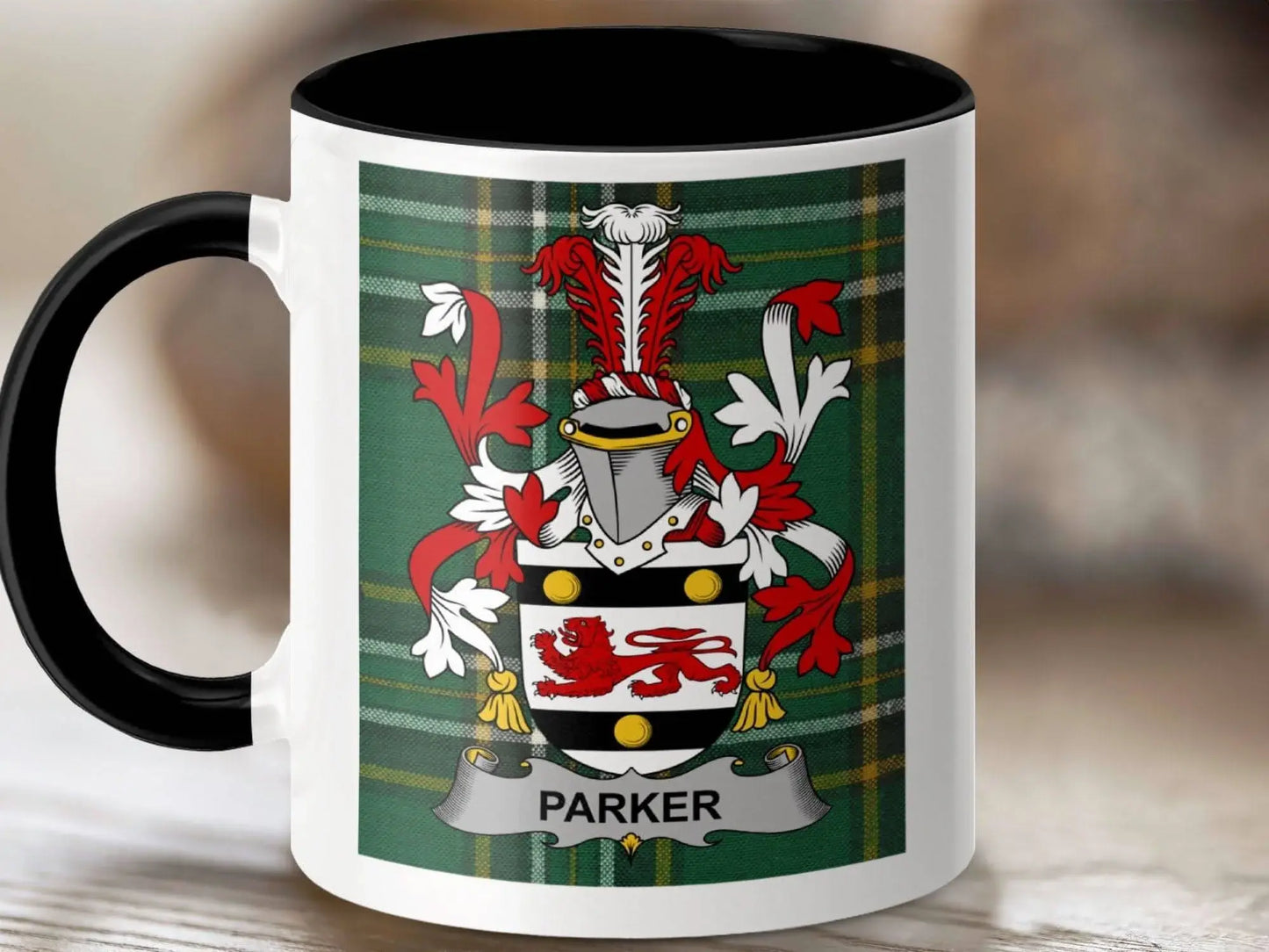 Parker Irish Surname Family Crest Irish Tartan Mug - Celtic Ancestry Gifts