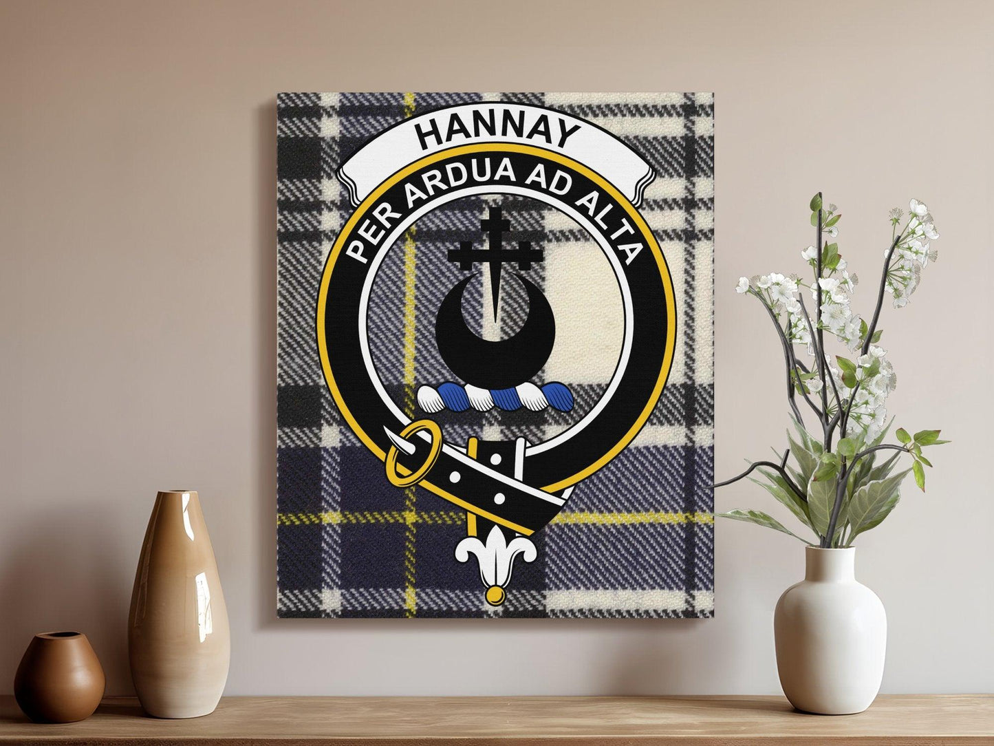 Hannay Scottish Clan Crest Plaid Poster Canvas Wrap - Celtic Ancestry Gifts