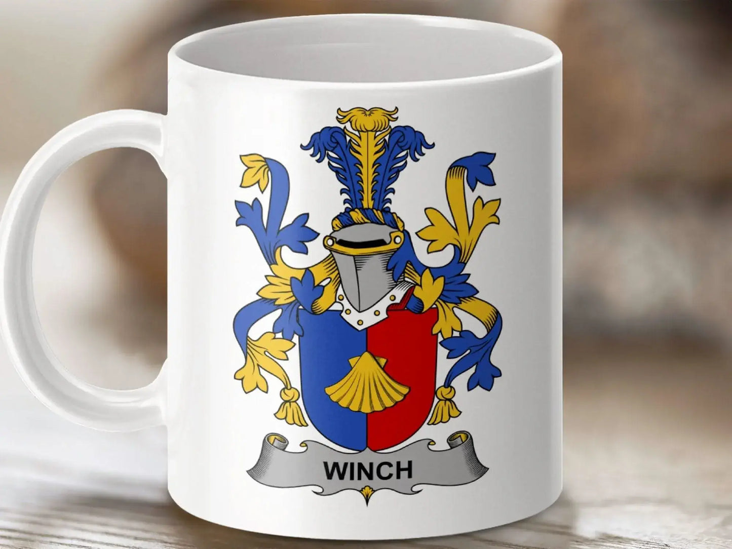 Winch Family Crest Heraldic Shield Mug - Celtic Ancestry Gifts