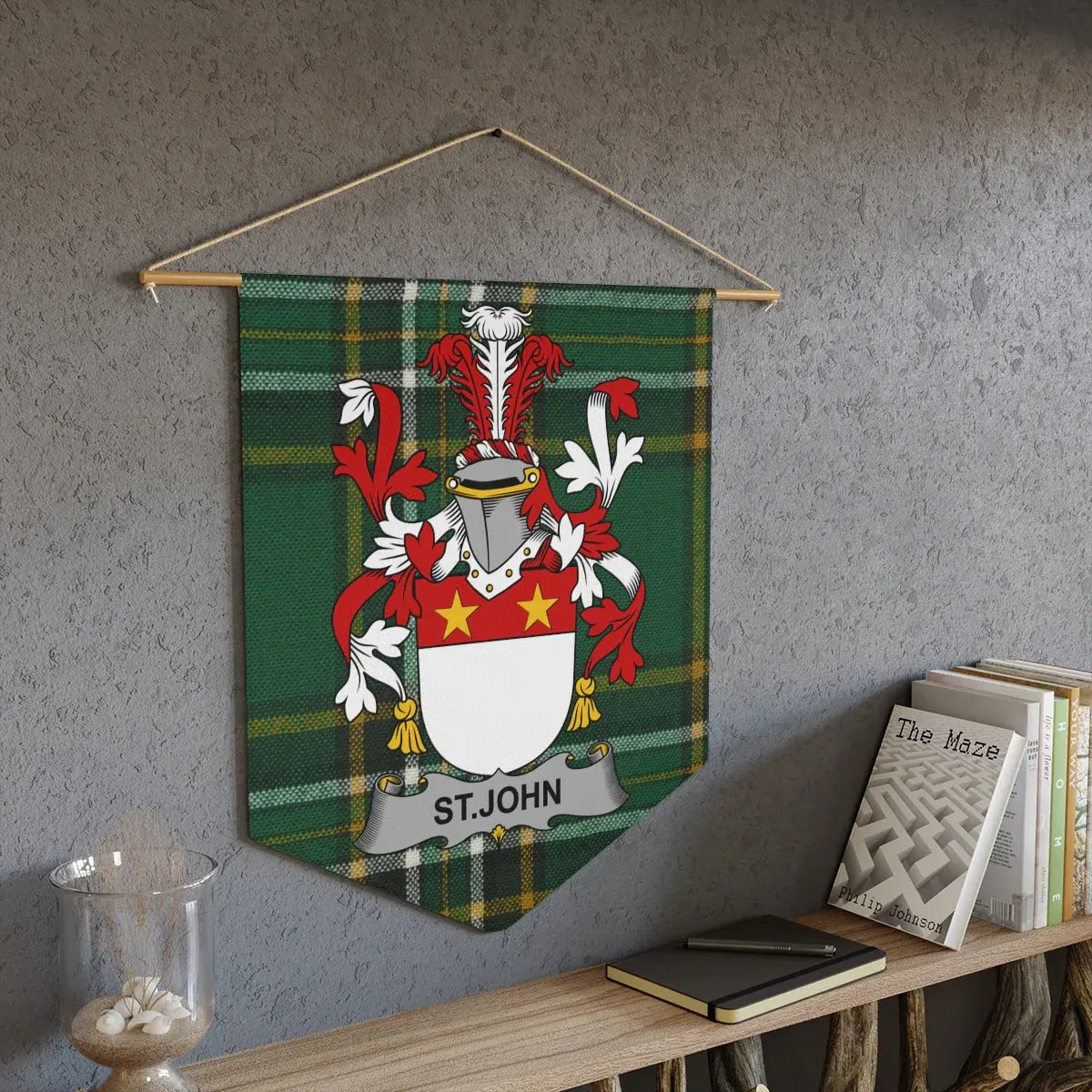 Vintage Green Plaid St. John Family Crest Wall Decor product