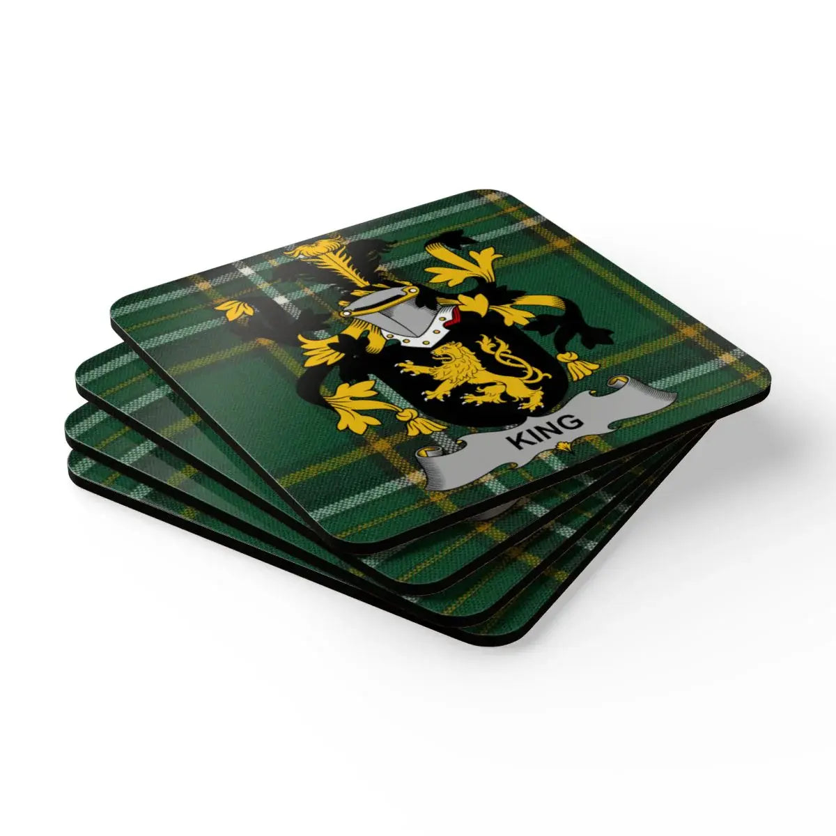Elegant Green Tartan King Family Crest Coasters product