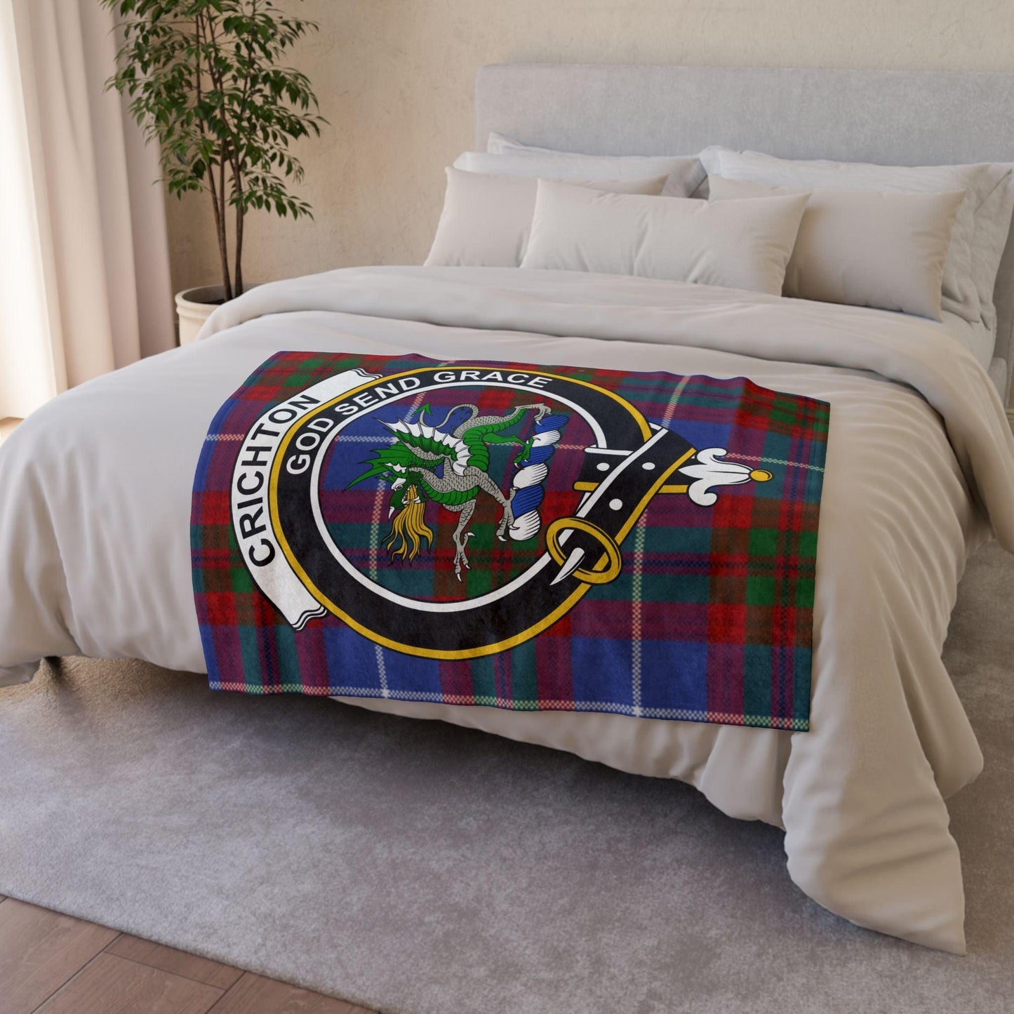 Crichton Clan Crest Scottish Tartan Blanket - Celtic Ancestry Gifts
