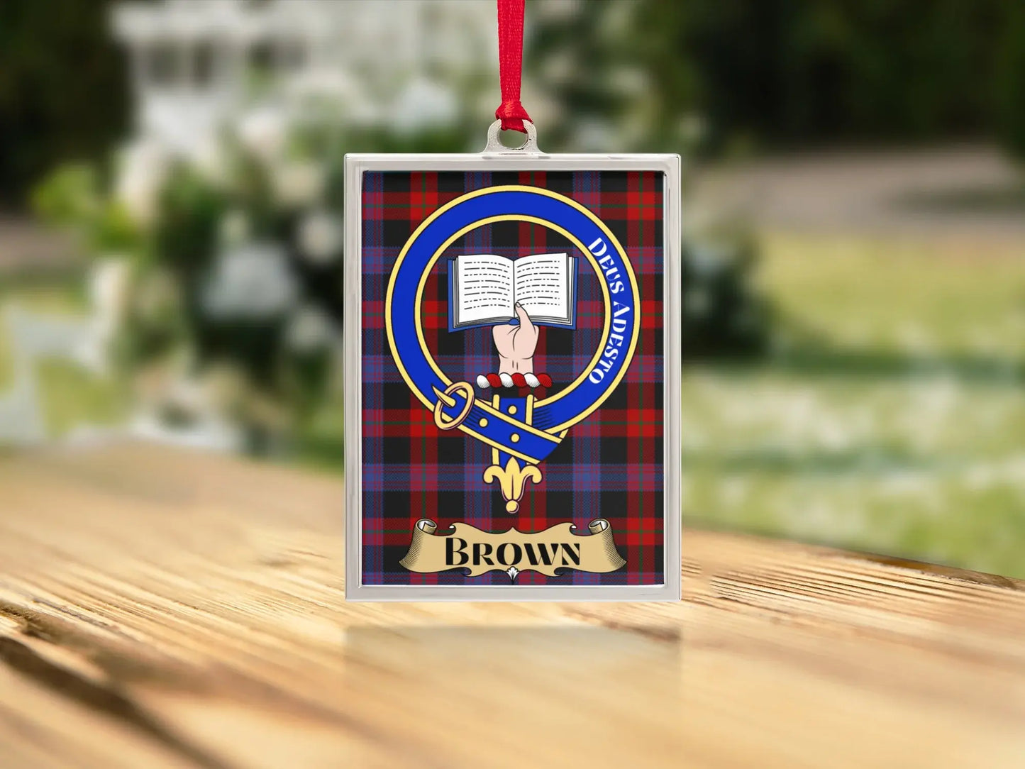 Brown Family Crest Tartan Background Ornament product