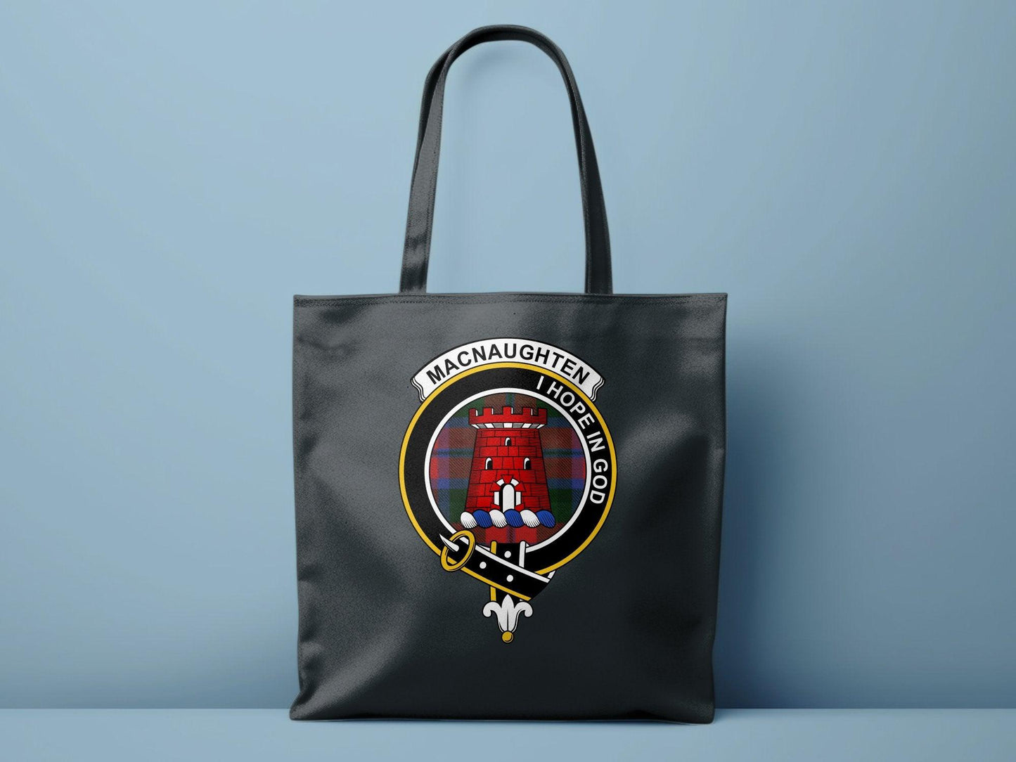 MacNaughten Hope In God Clan Crest Tartan Tote Bags - Celtic Ancestry Gifts