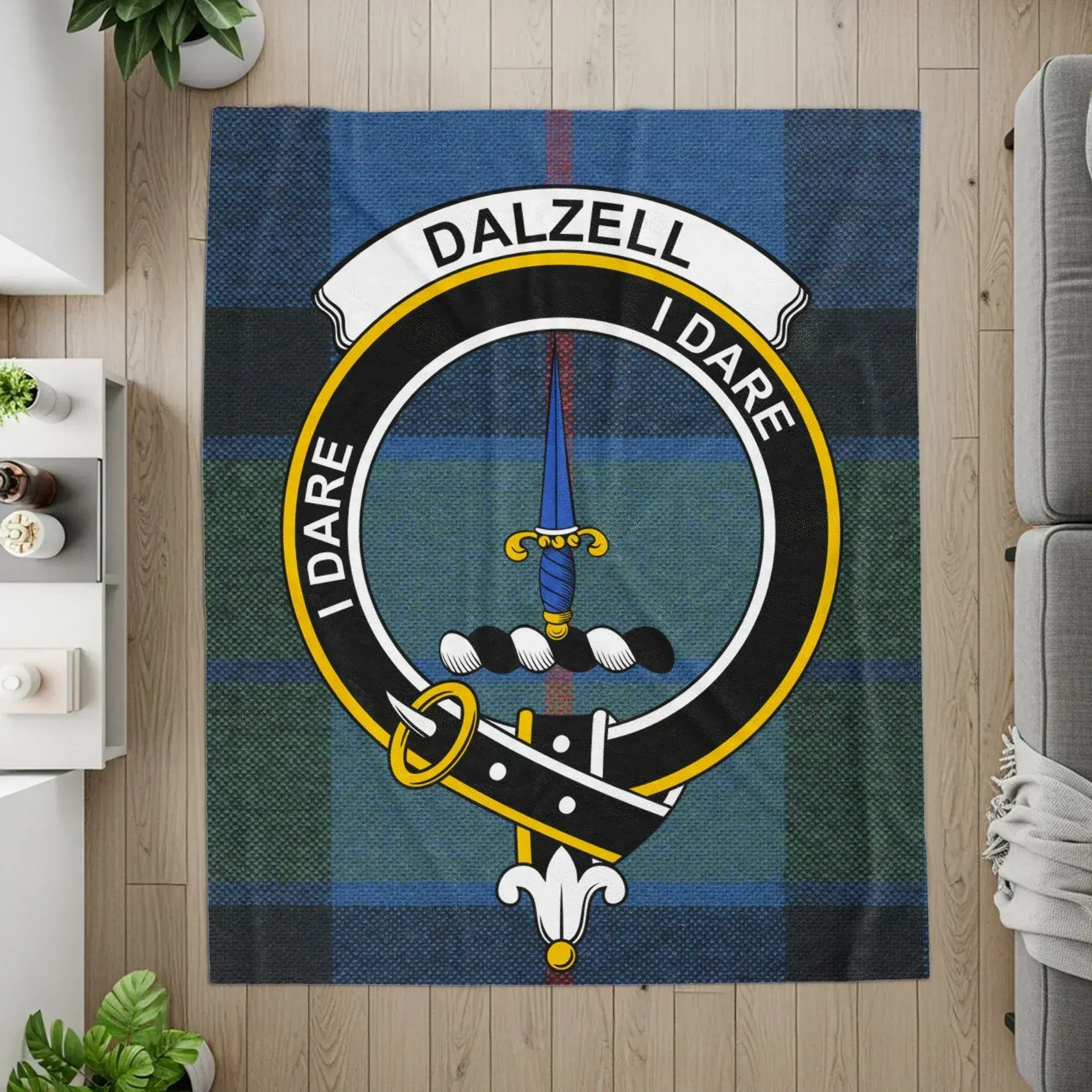 Dalzell I Dare Crest Design on Tartan Blanket product